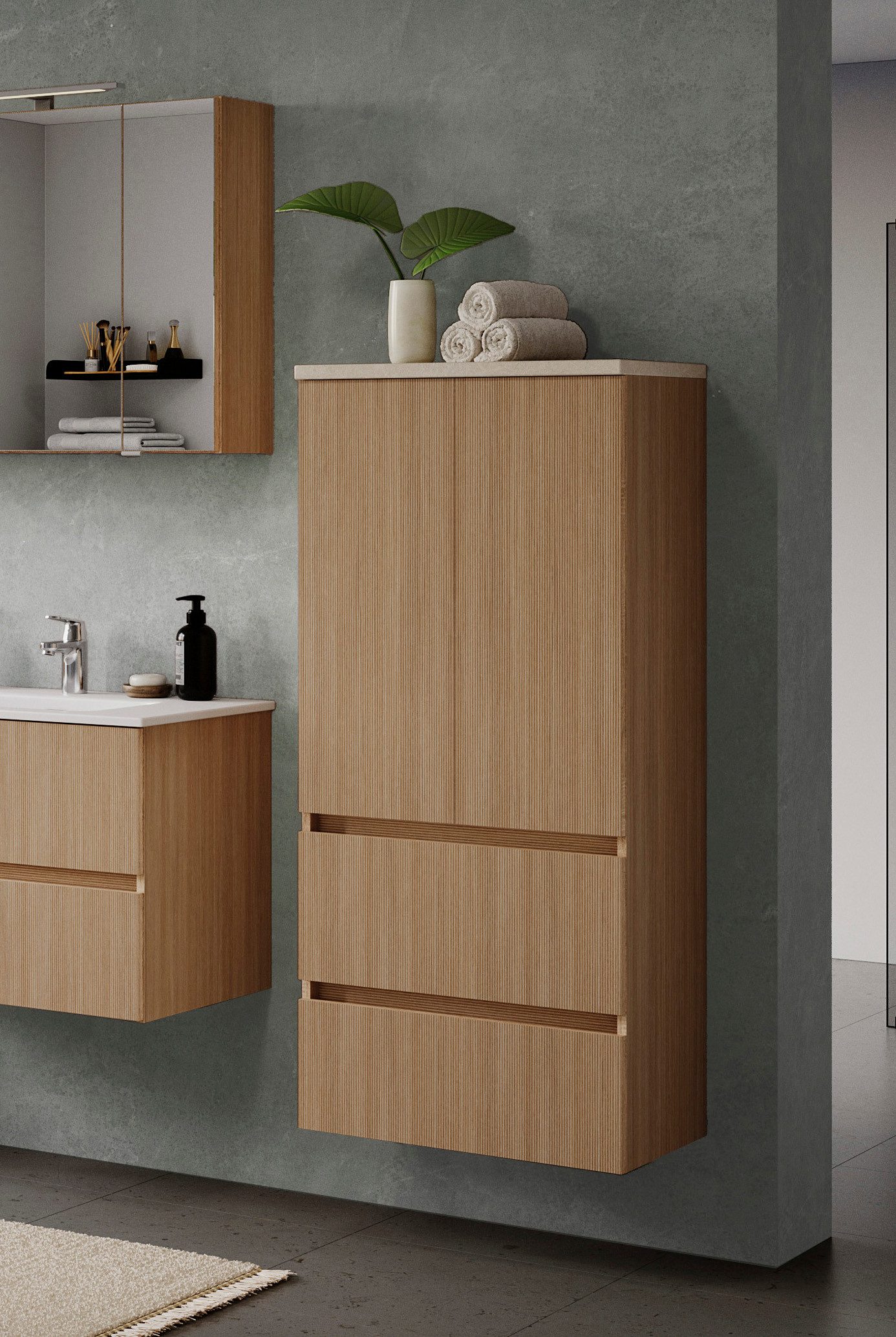 welltime Midischrank EIXO, 2 Türen, 2 verstellbare Einlegeböden, 2 Softclose-Auszüge