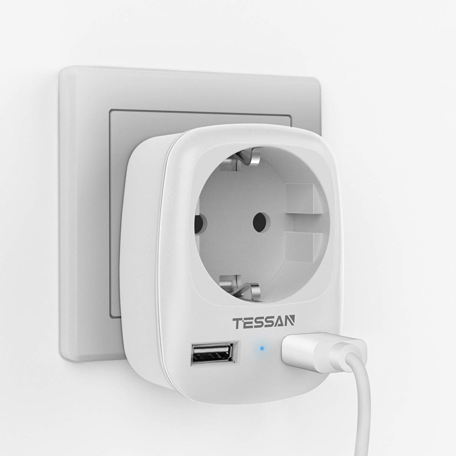 TESSAN Reiseadapter Schuko Stecker mit 2 USB Mehrfachsteckdose Adapterstecker Reiseadapter