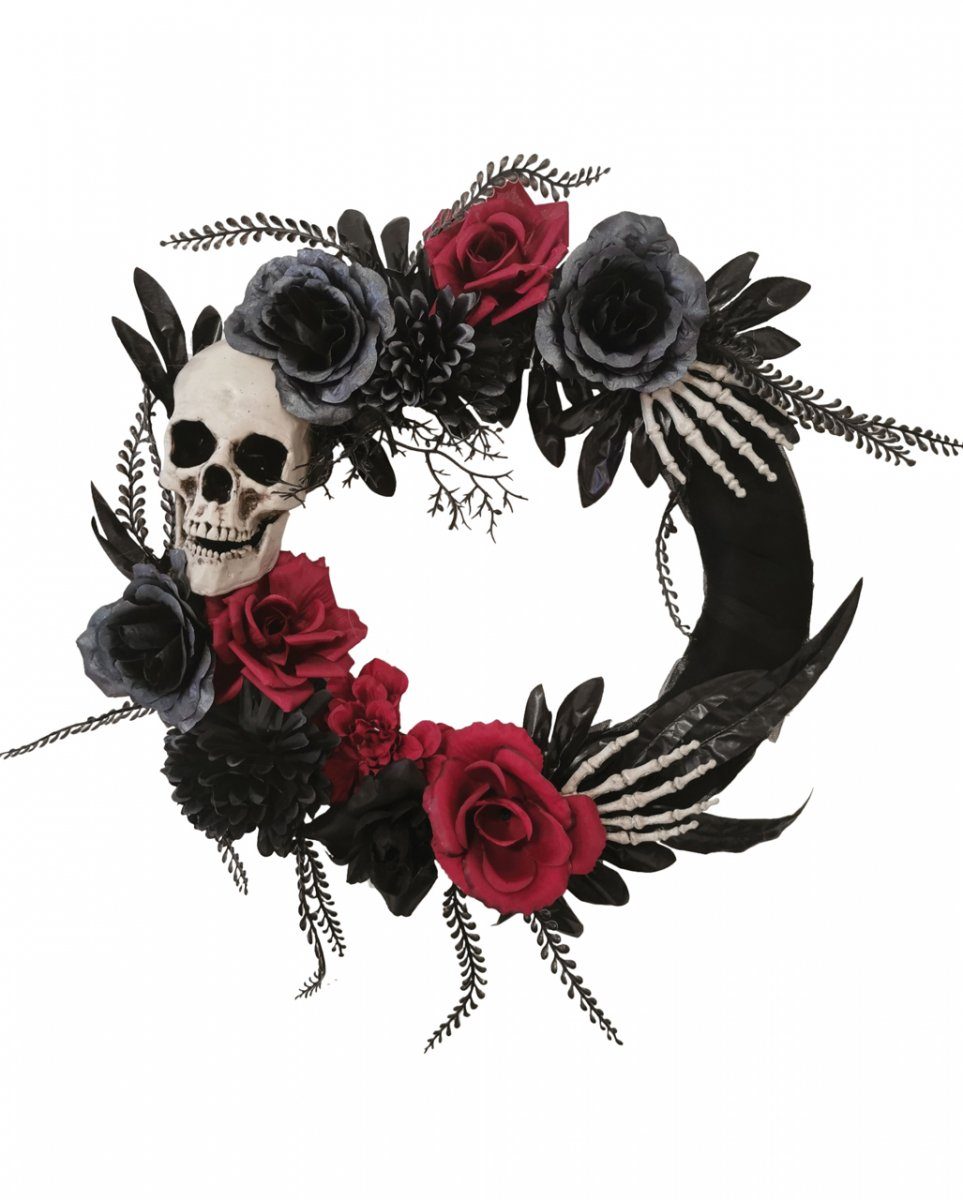 Hängedekoration Schwarzer Türkranz mit Rosen, Totenschädel & Skele