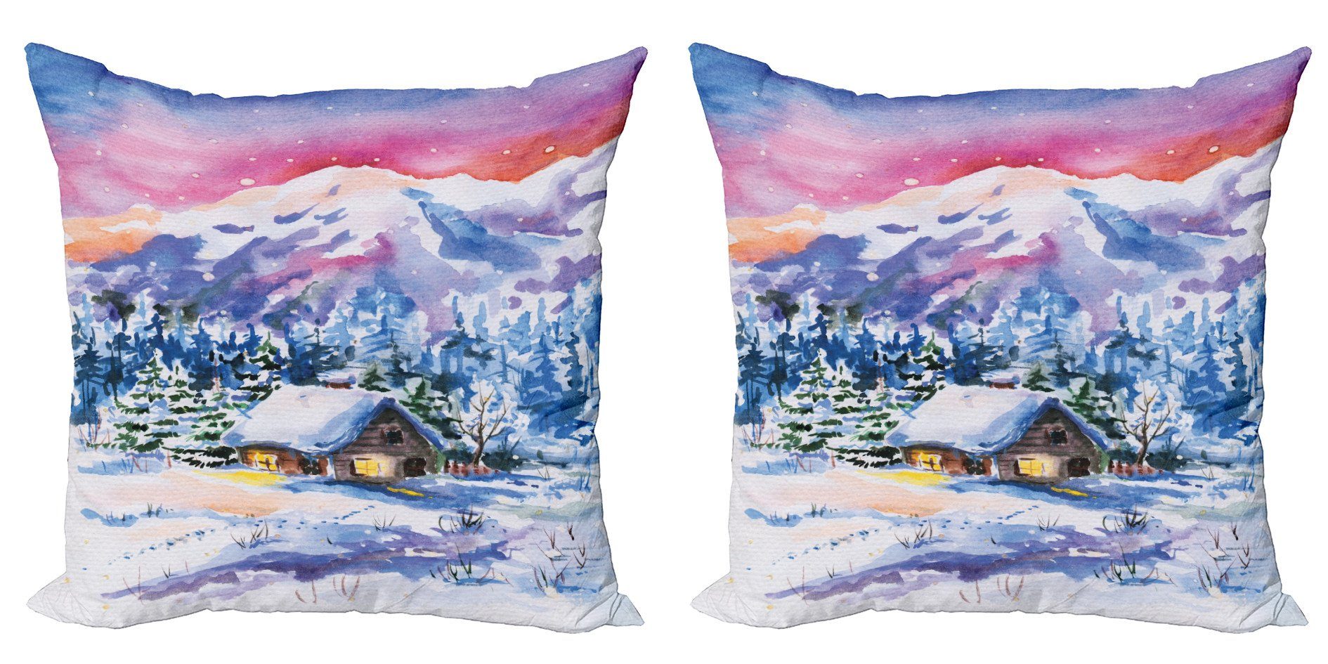 Winter von Doppelseitiger Stück), Malerei Digitaldruck, (2 Snowy-Landschaft Kissenbezüge Accent Modern Abakuhaus