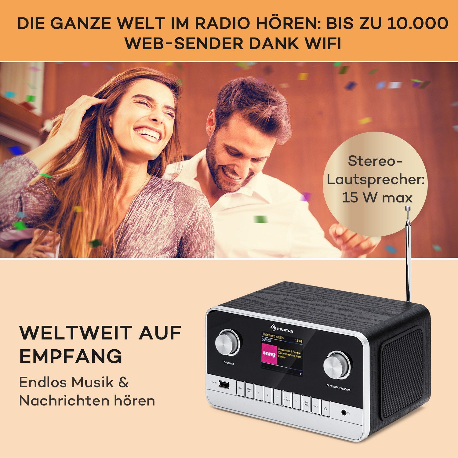 Holz Shwarzes MKII Radio Auna W) 10 100 Connect (DAB+;UKW,