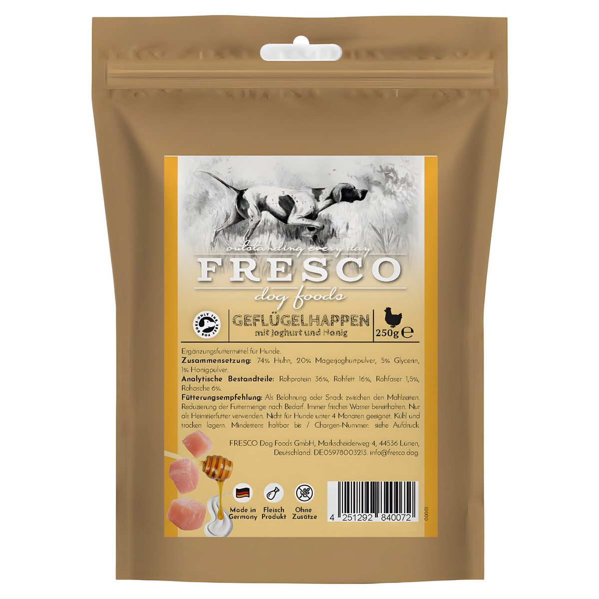 Fresco Dog Geflügelhappen mit Joghurt und Honig 250 g, Snack für: Hund