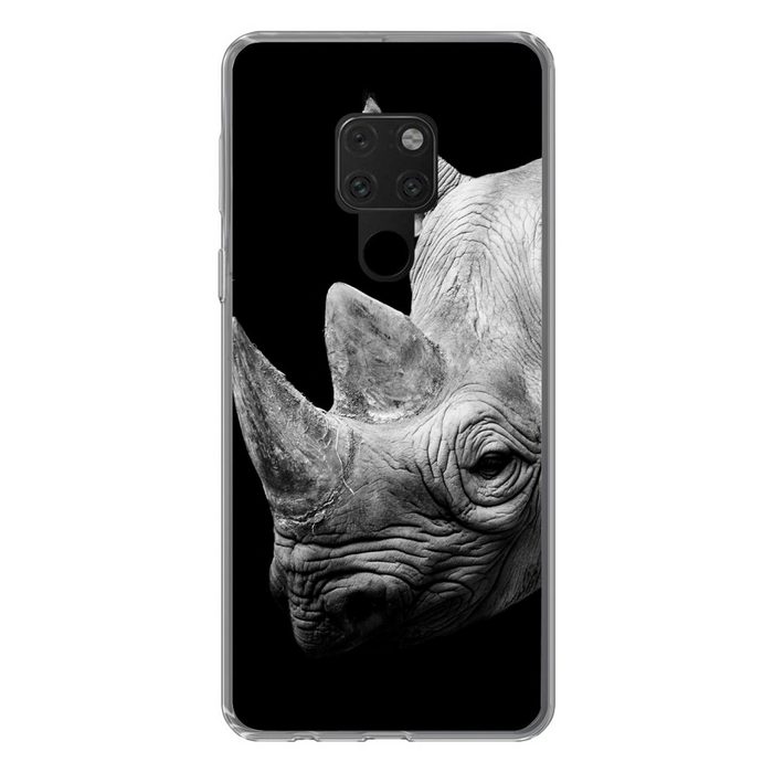MuchoWow Handyhülle Tiere - Nashorn - Schwarz - Weiß - Porträt Phone Case Handyhülle Huawei Mate 20 Silikon Schutzhülle