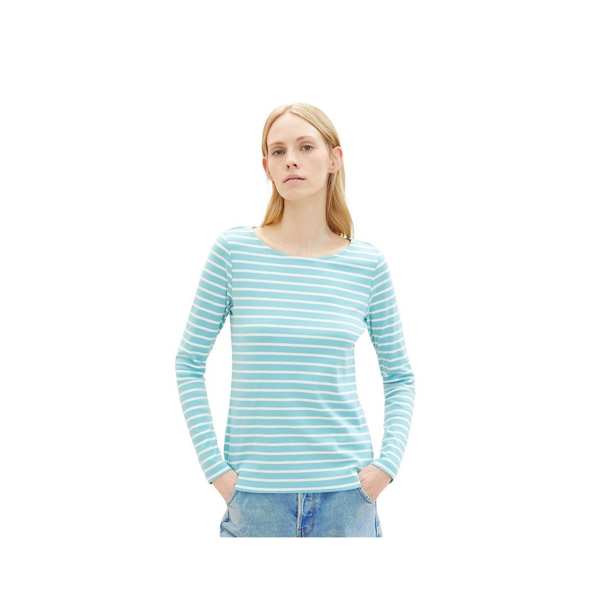 TOM TAILOR Rundhalsshirt türkis stripe (1-tlg) teal offwhite