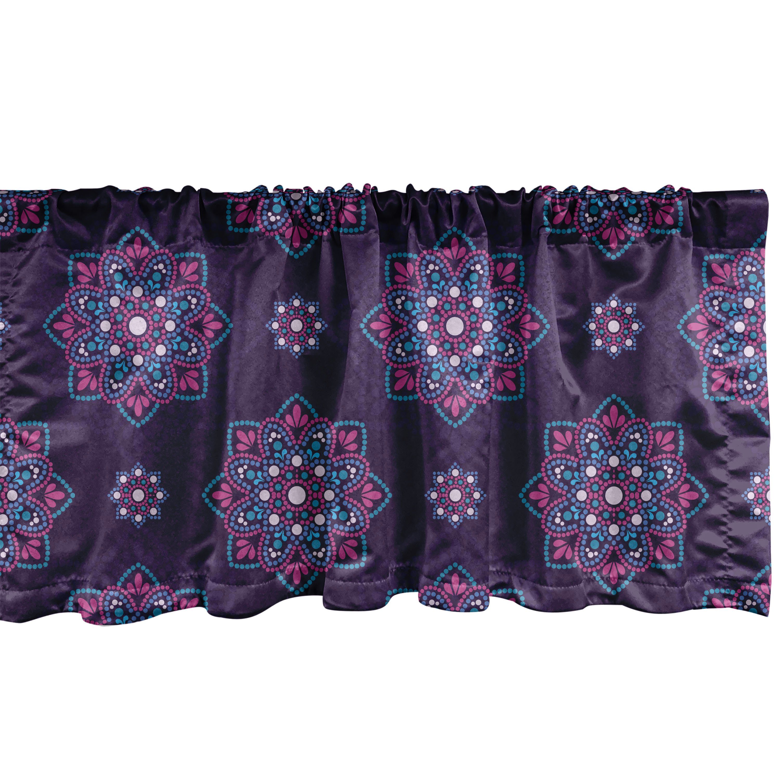Scheibengardine Vorhang Volant für Küche Schlafzimmer Dekor mit Stangentasche, Abakuhaus, Microfaser, Abstrakt Dots Blumen-Mandala-Art