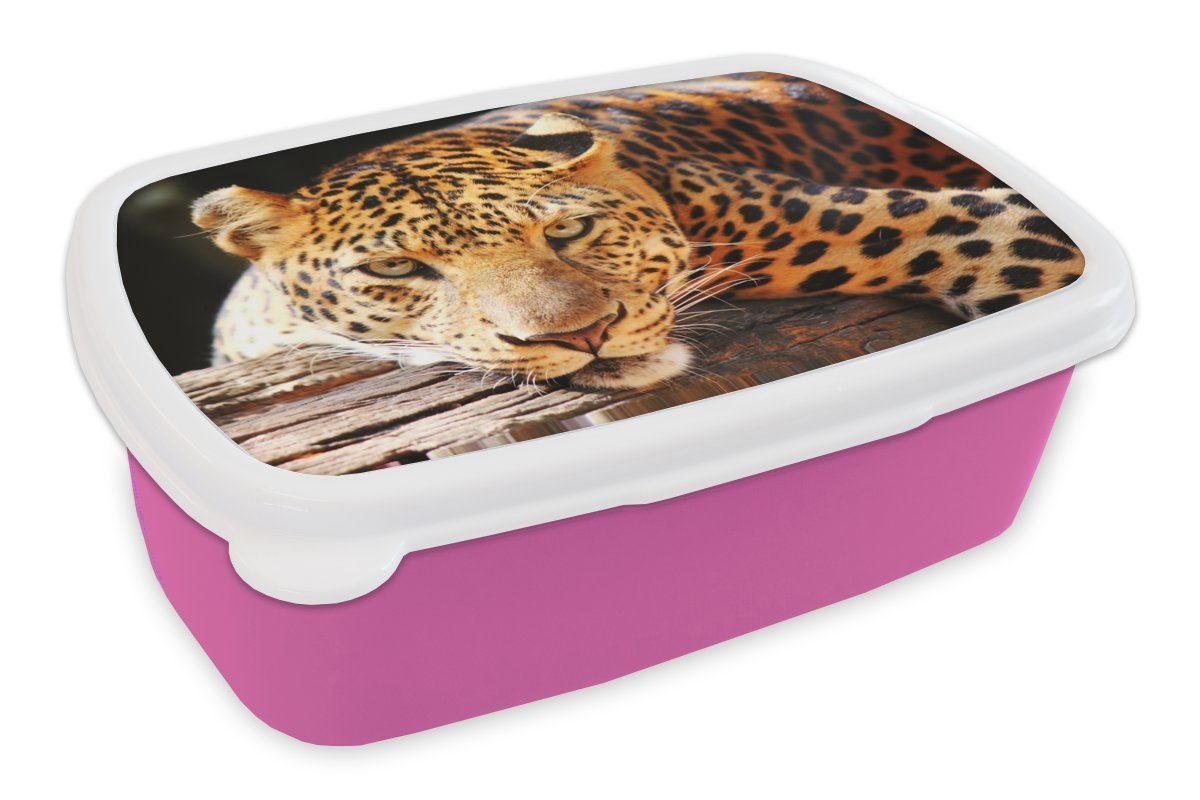MuchoWow Lunchbox Panther - Baum - Natur, Kunststoff, (2-tlg), Brotbox für Erwachsene, Brotdose Kinder, Snackbox, Mädchen, Kunststoff rosa