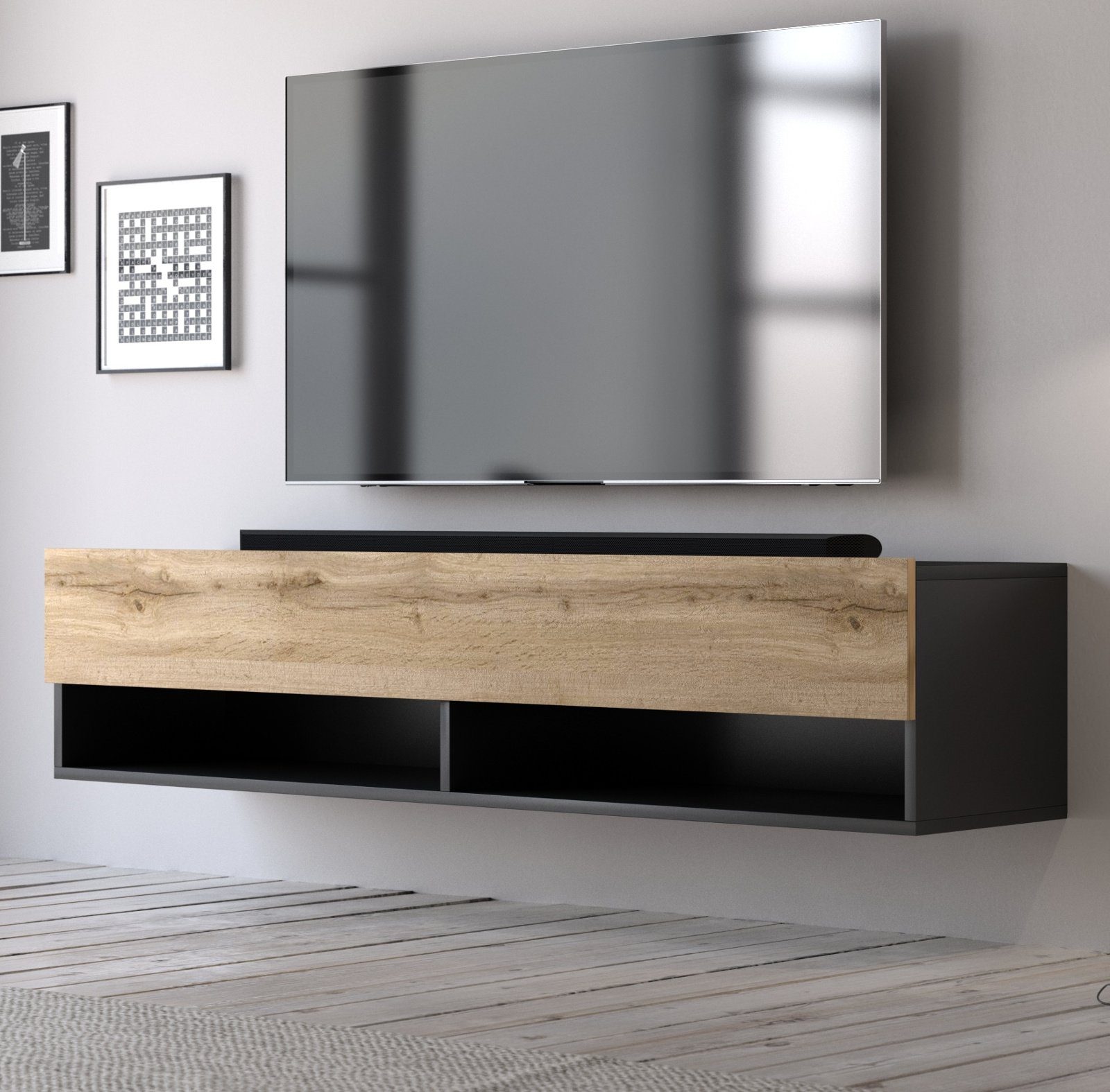 GuenstigEinrichten Lowboard Epsom (Flat-TV Board in Used Wood oder Wotan Eiche), 140 cm