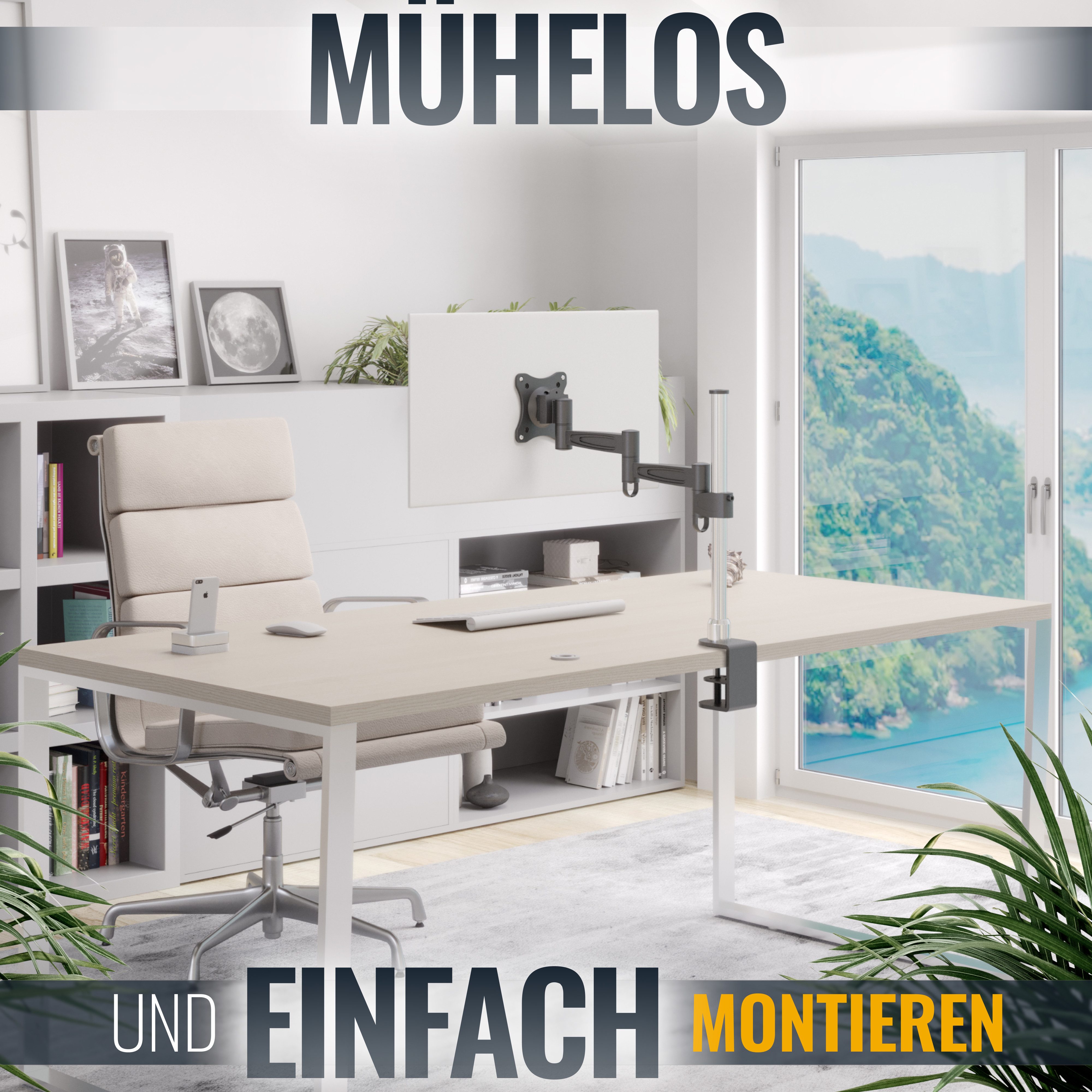 RICOO Monitor-Halterung Tischhalterung für Monitor mit max VESA 100x100 / TS2111, (bis 27 Zoll, VESA 75x75 und 100x100, 1-tlg., 8 kg Belastbarkeit, 33-68 cm (13"-27) Bildschirm-Diagonale, neigbar +/-15°, schwenkbar bis 180°, drehbar bis 360)