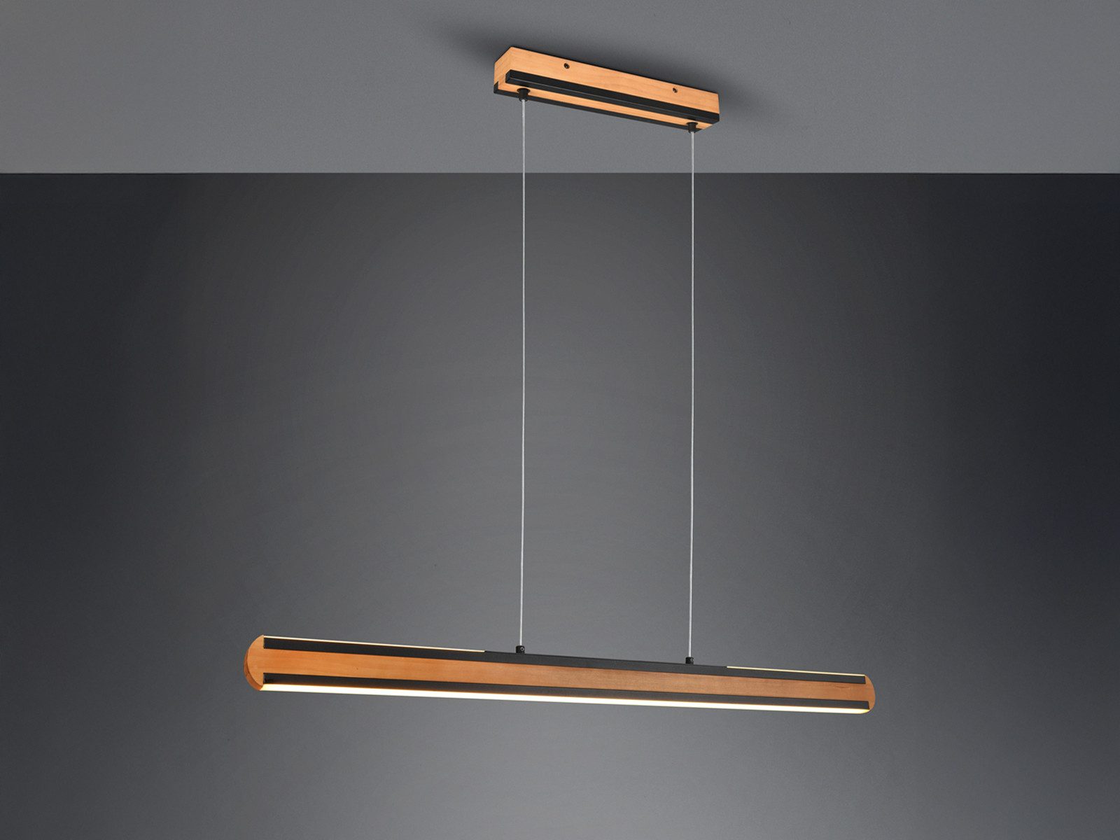 TRIO Leuchten LED Pendelleuchte, Memoryfunktion, LED fest integriert, per Touch dimmbar, Neutralweiß, Tageslichtweiß, Warmweiß, Up and Down Esstisch-Lampe mit Holz und Tageslicht hängend, 110cm lang