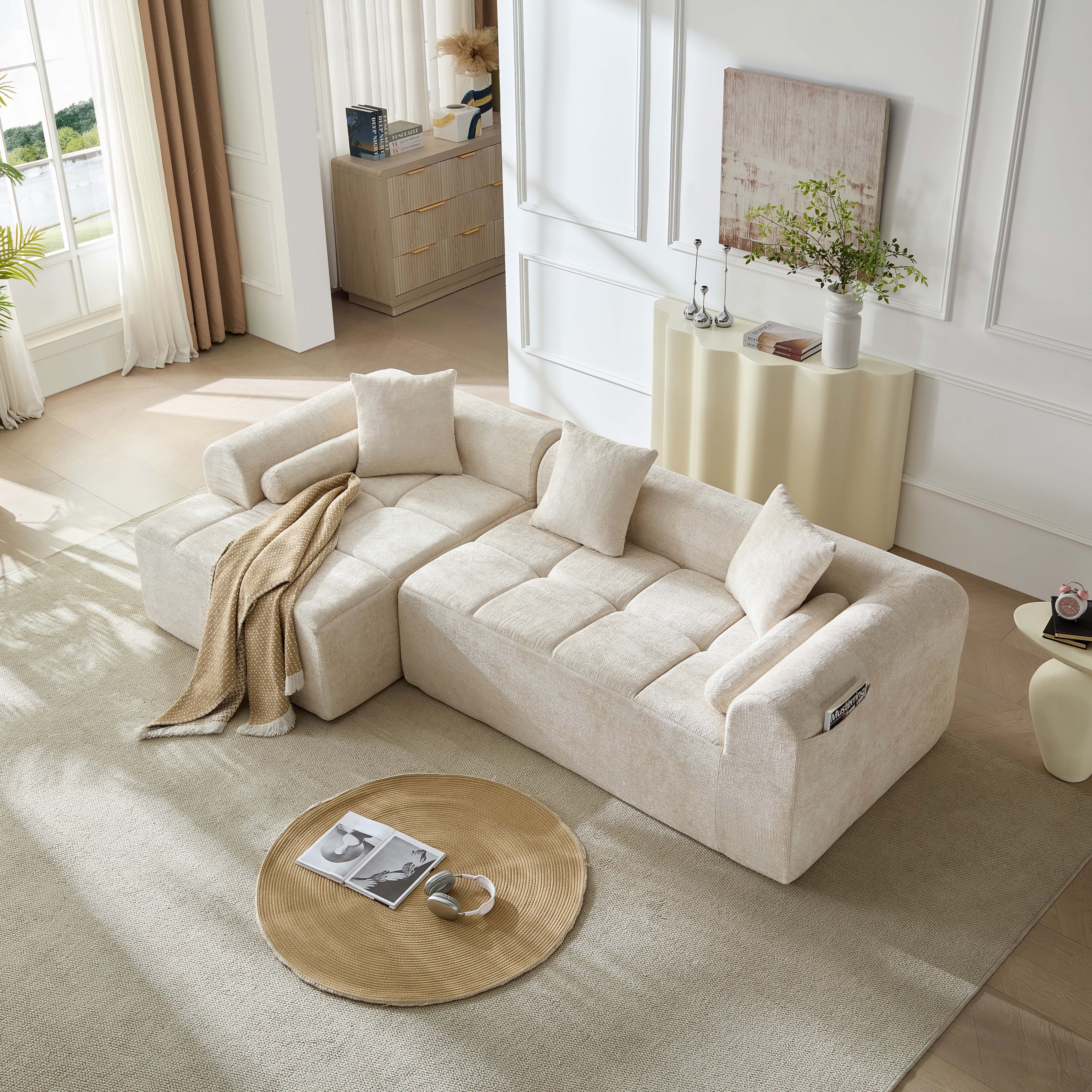 Sinaopus Ecksofa Ecksofa Modulsofa Chenille mit tiefer Sitzfläche Wohnlandschaft, Modernes Lounge Sofa mit Komfortpolsterung, flexibel kombinierbar
