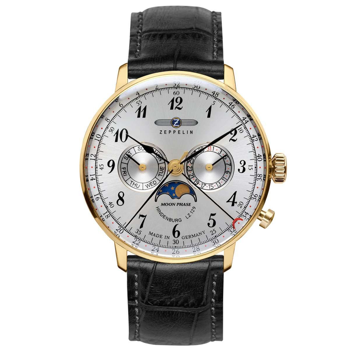 ZEPPELIN Quarzuhr 7038-1, Hindenburg Herrenuhr mit Mondphase