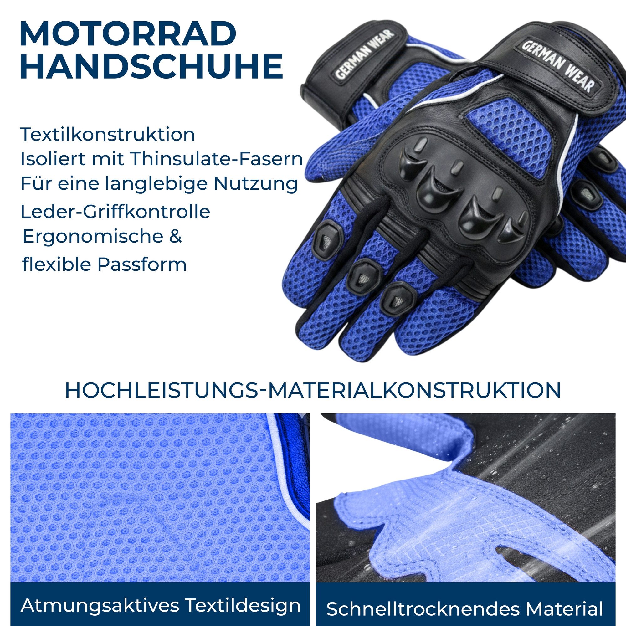 German Wear Motorradhandschuhe GW400G-M9 Motocross Biker Handschuhe Leder- & Textilhandschuhe in 6 Farben – Bild 5 von 5