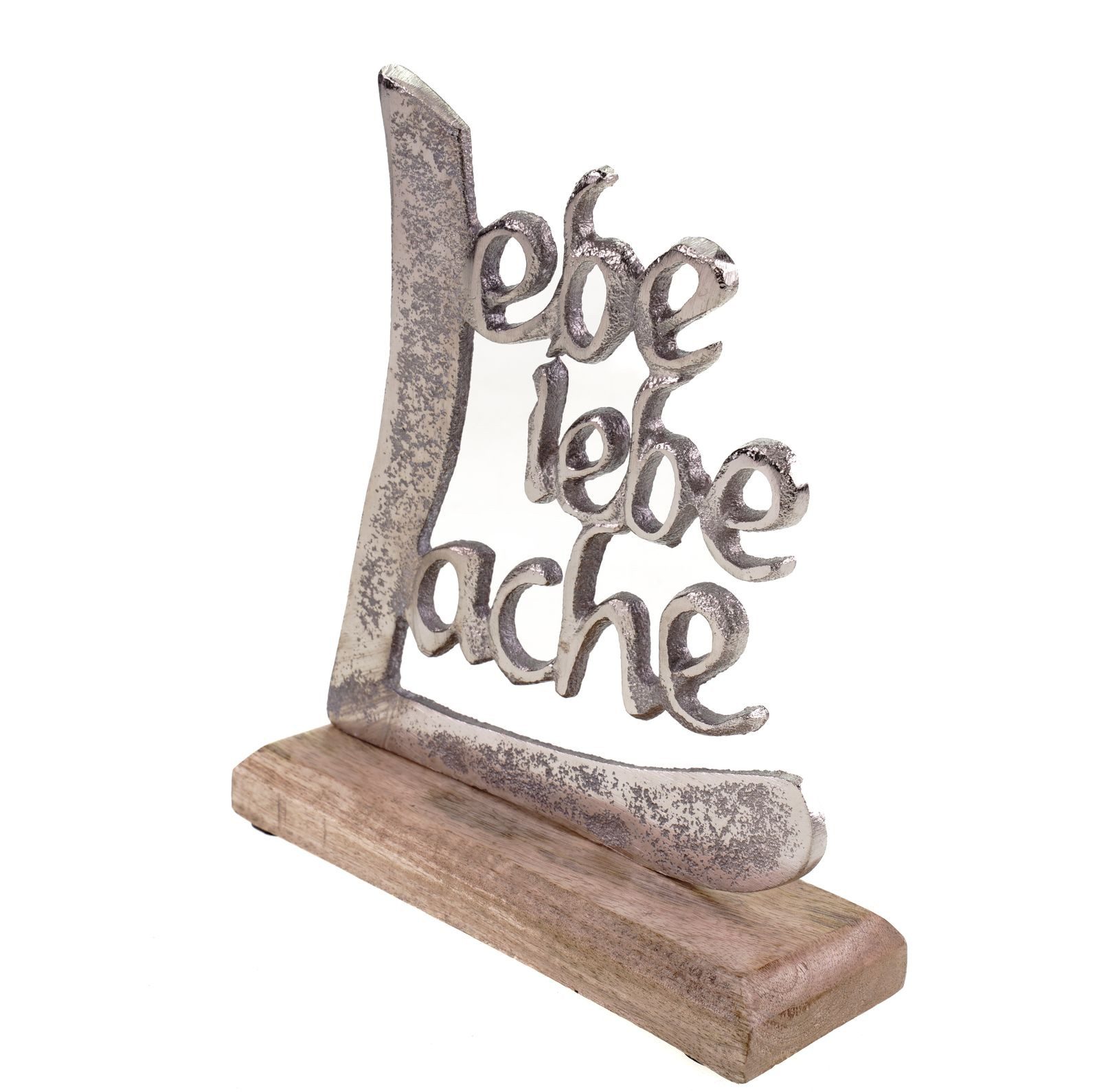 formano Dekofigur Schriftzug Lebe Liebe Lache Aluminium Mangoholz 18 x 14 cm Tischdeko