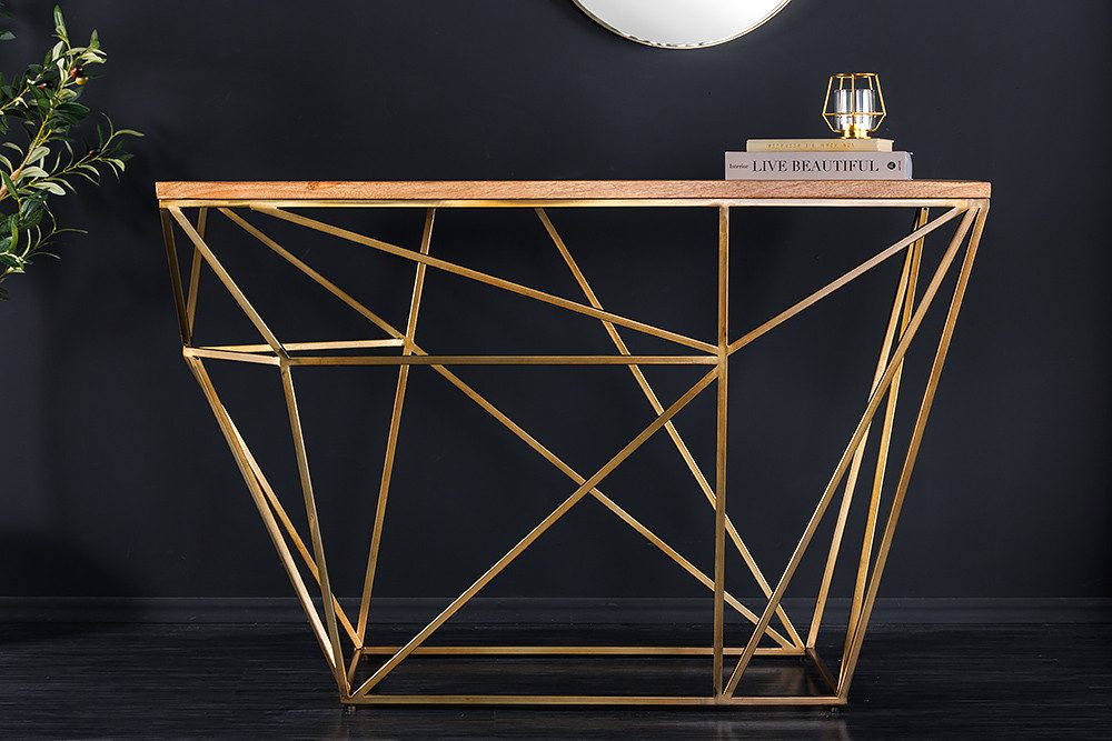 riess-ambiente Konsolentisch DIAMOND 120cm natur/messing-Mangoholz, Metallgestell, Ablage, handmade (Einzelartikel, 1-St), Flurtisch mit Massivholz-Platte- ideal f. Eingangsbereich & Wohnzimmer
