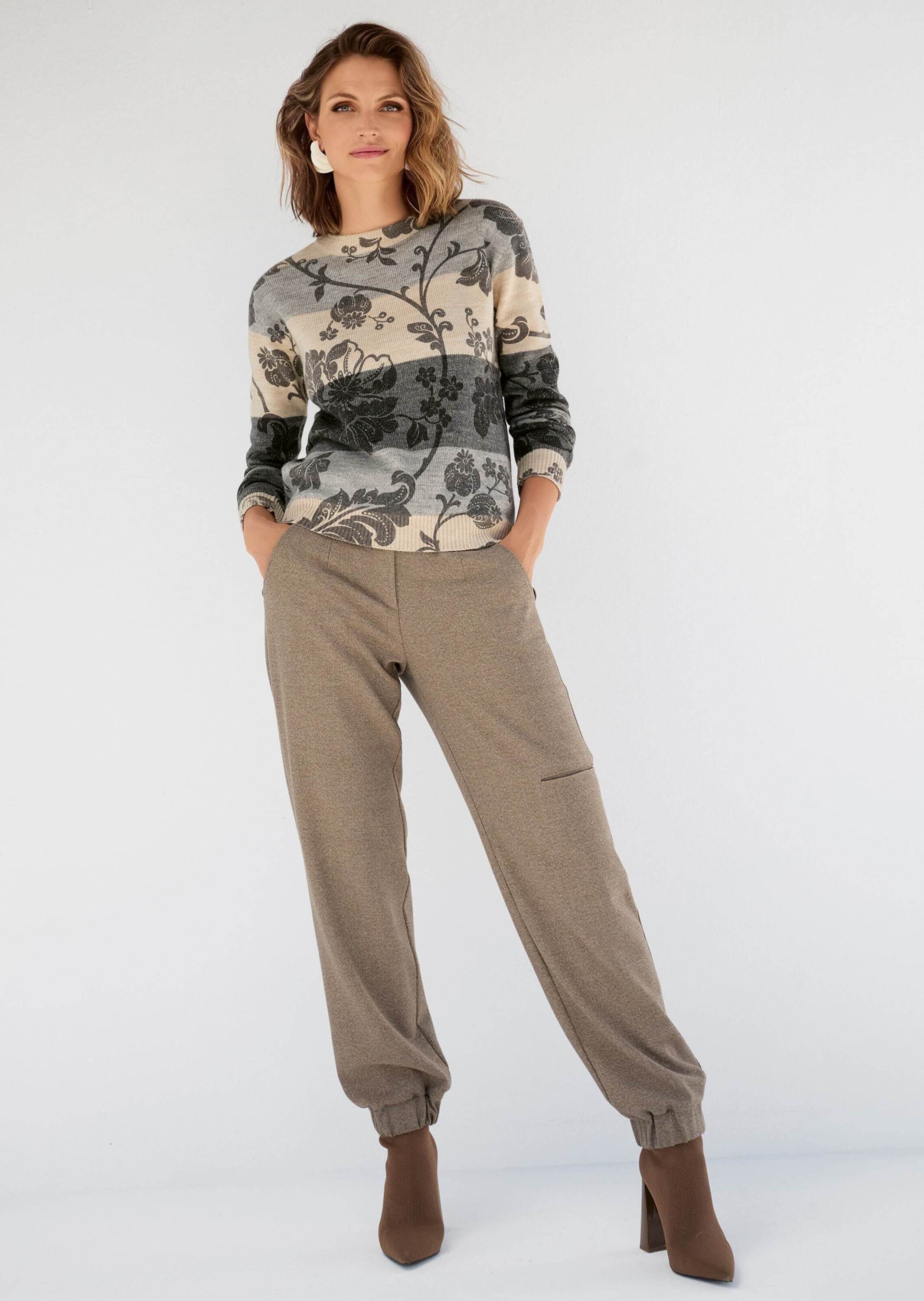 MADELEINE Strickpullover Rundhals-Pullover im Muster-Mix Rundhals Oberteil mit Muster, langärmelig, italienische Garnmischung
