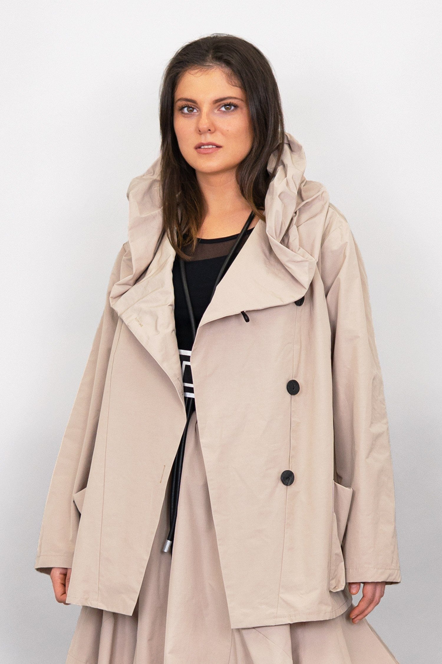 Sommerjacke Horisont Jacke in Kastenform aus Baumwolltaft in sand