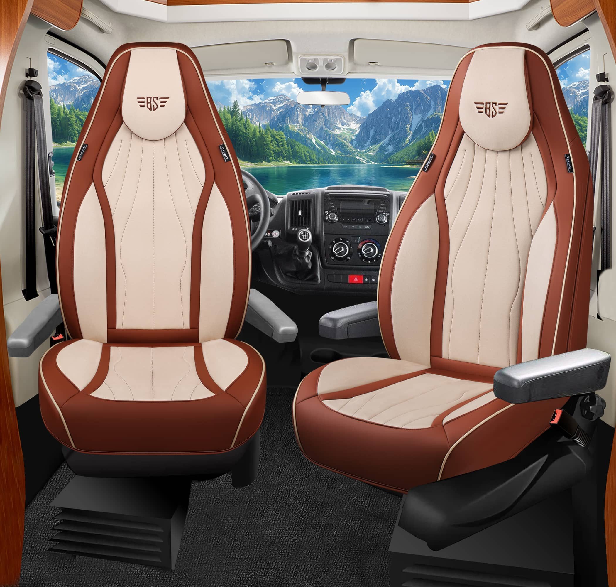 BREMER SITZBEZÜGE Autositzbezug für Chausson Twist Van V594 MAX (LT5), Set, 2-tlg., Schonbezüge Sitzbezüge Fahrer und Beifahrer, in Beige/Hellbraun