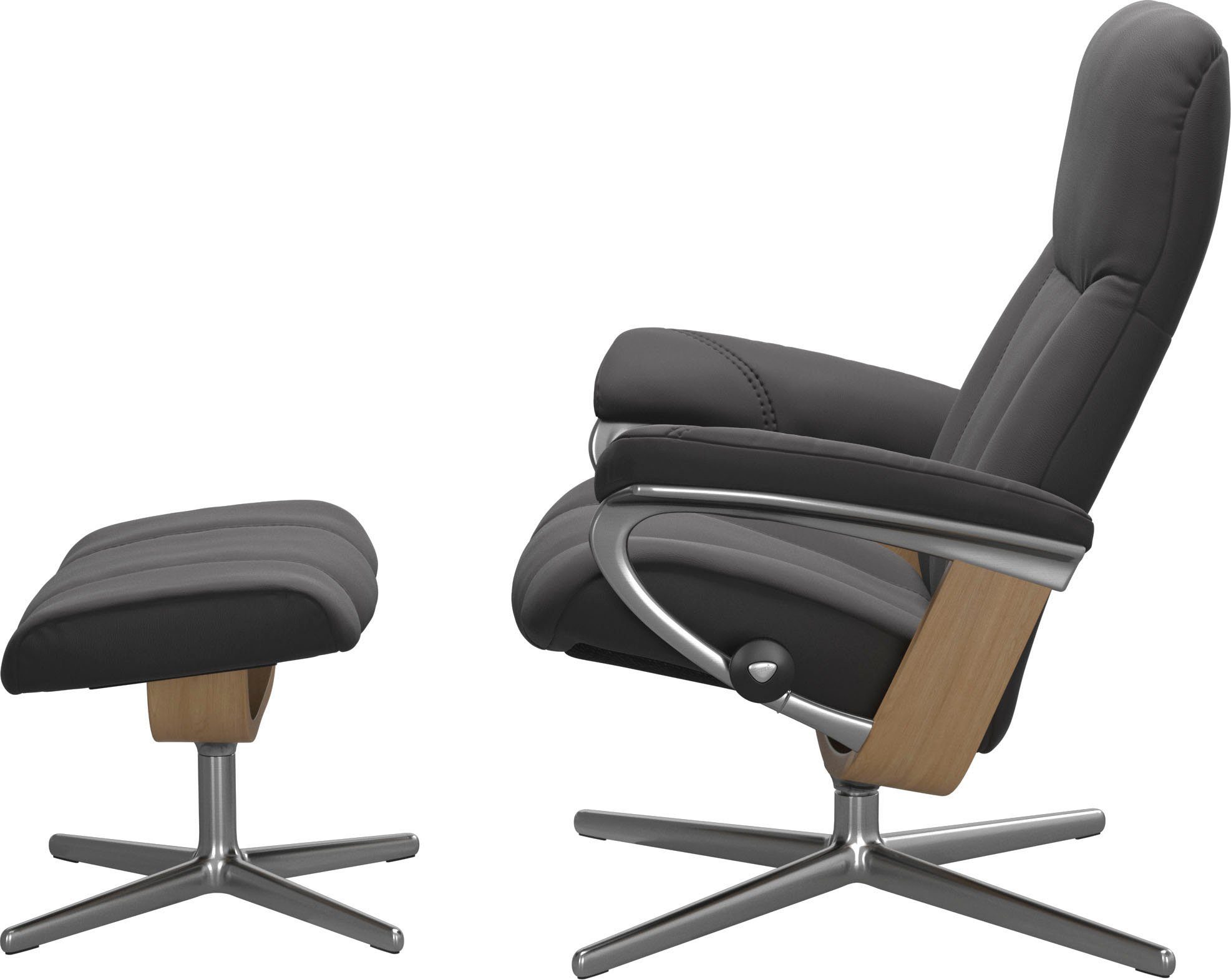 Größe L, Base, mit M Relaxsessel Hocker, S, (Set, Holzakzent mit Consul Relaxsessel Stressless® & Eiche mit Hocker), Cross