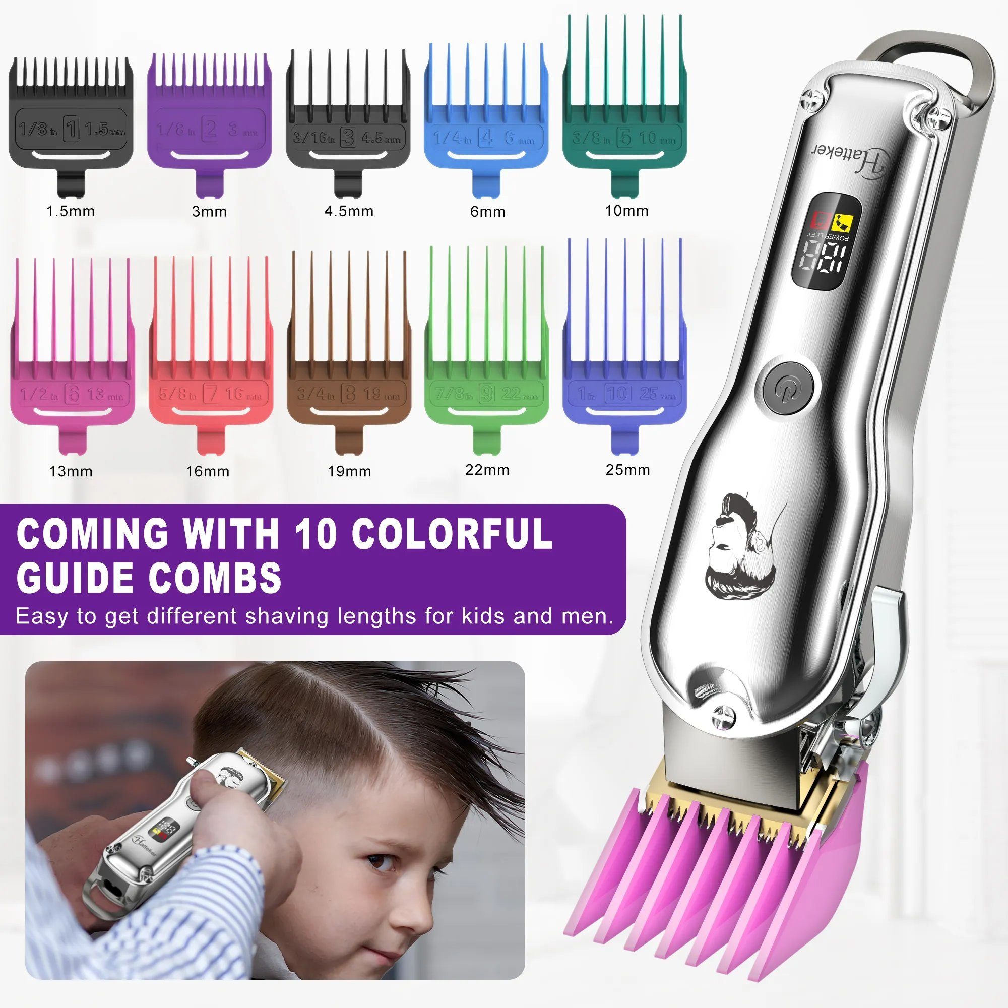 Combs Kit Rechargeable, Beauty-Trimmer Grooming 2000 waschbar Professional Barbers Clippers, mAh, Hair Colorful HATTEKER Vollständig