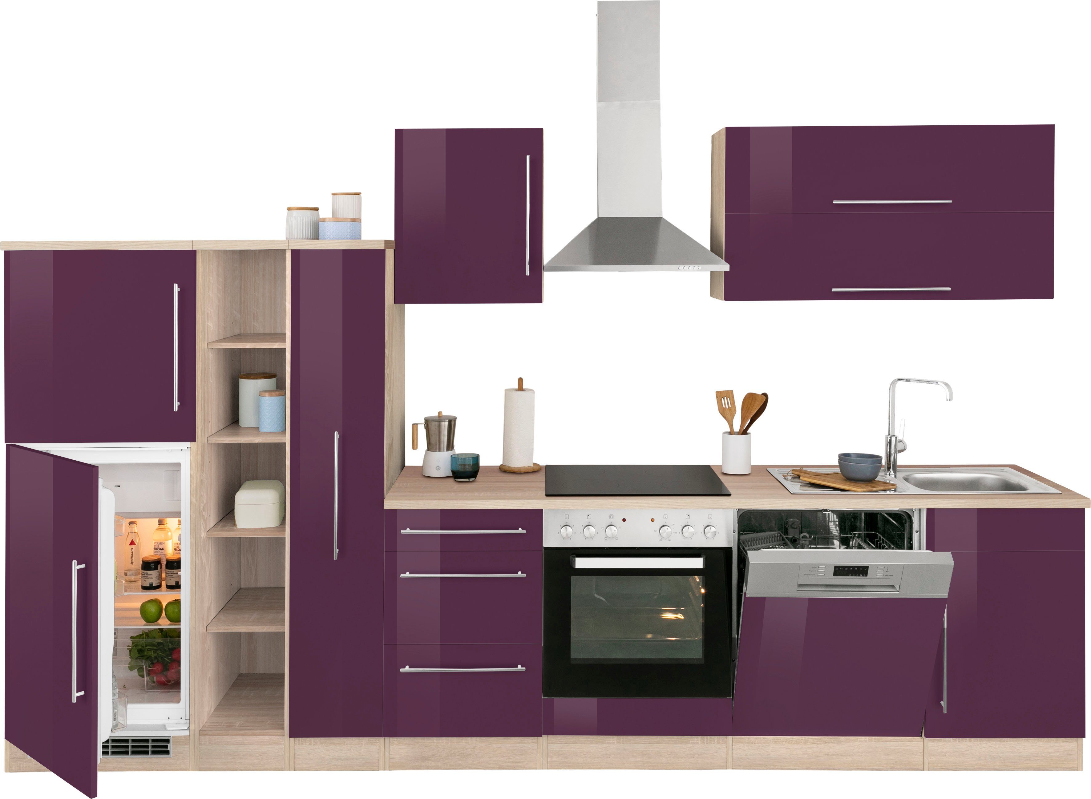 KOCHSTATION Küchenzeile KS-Samos, Breite 340 cm, wahlweise mit E-Geräten, mit Arbeitsplatte