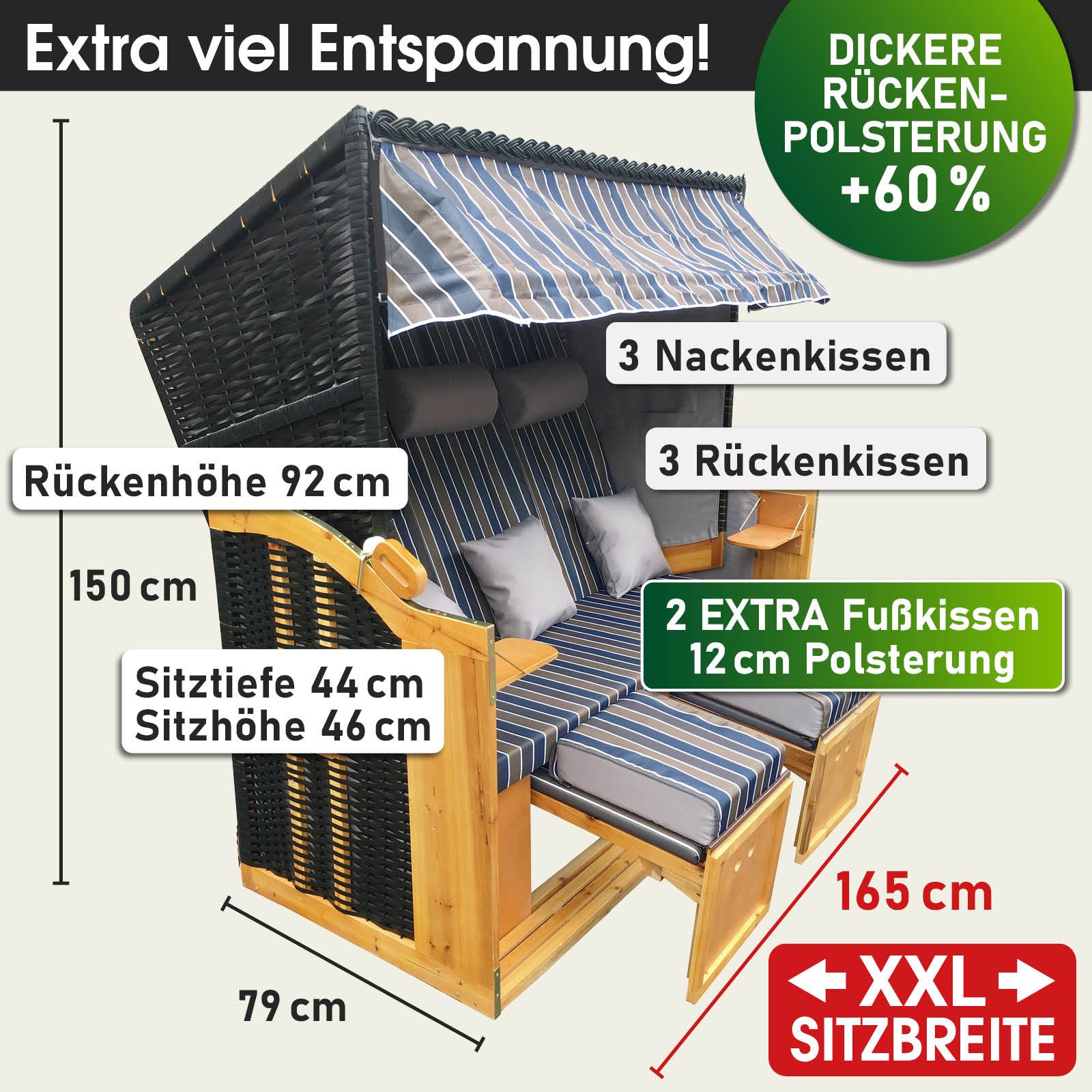 BRAST Strandkorb für 3 Personen, 120cm günstig online kaufen