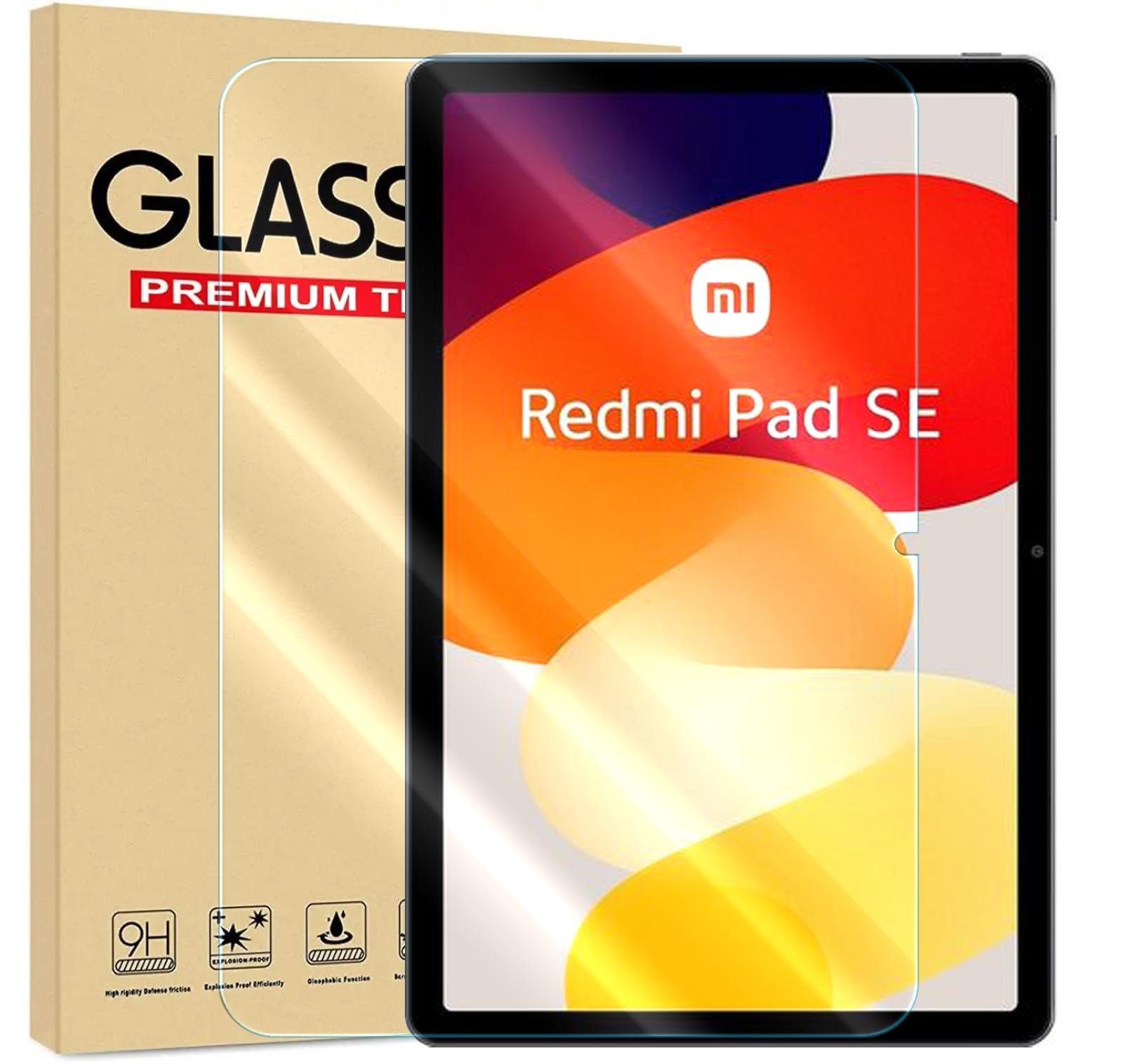 Numerva Schutzfolie Panzer Folie Echt Glas für Xiaomi Redmi Pad SE, (Schutzfolie, 1x Schutzfolie 2x Reinigungstücher), Tablet Display Schutzglas Folie Echt Glas Folie 9H