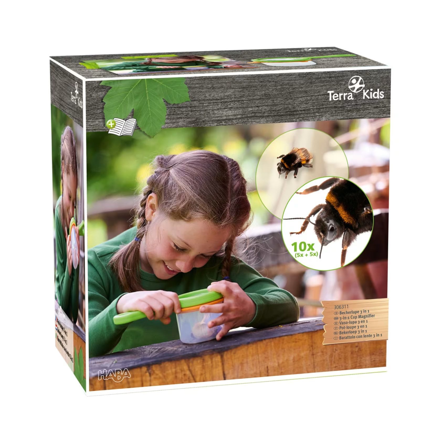 Haba Becherlupe Terra Kids Becherlupe 3-in-1, Set, 1-tlg., 1, einzelne Lupe mit Griff & 5-fach Vergrößerung