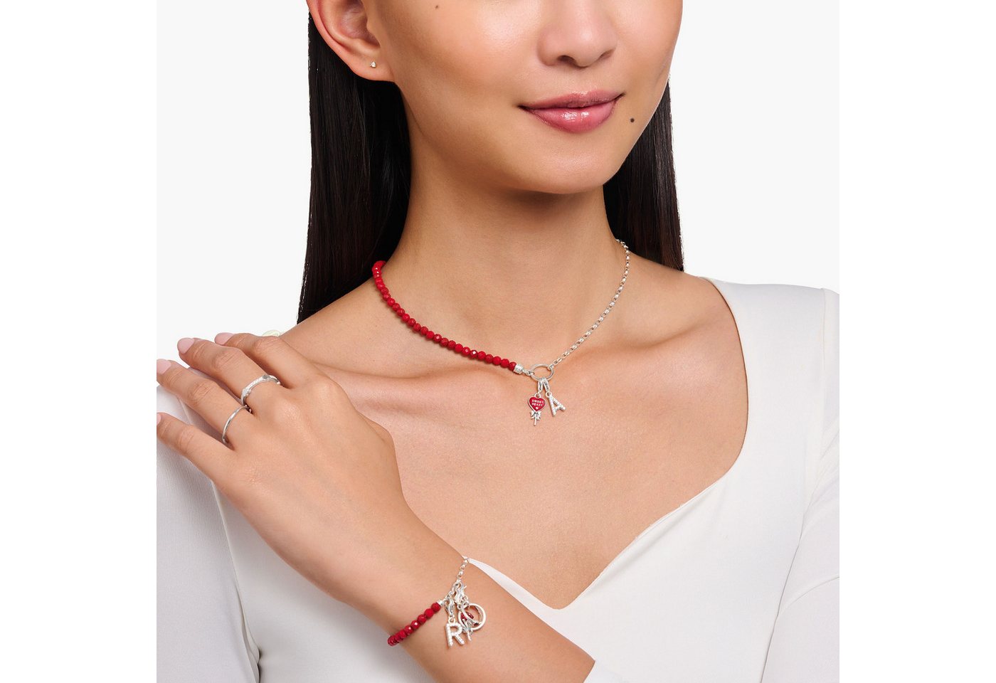 THOMAS SABO Charm-Kette rote Beads und G... THOMAS SABO Charm-Kette rote Beads und G...