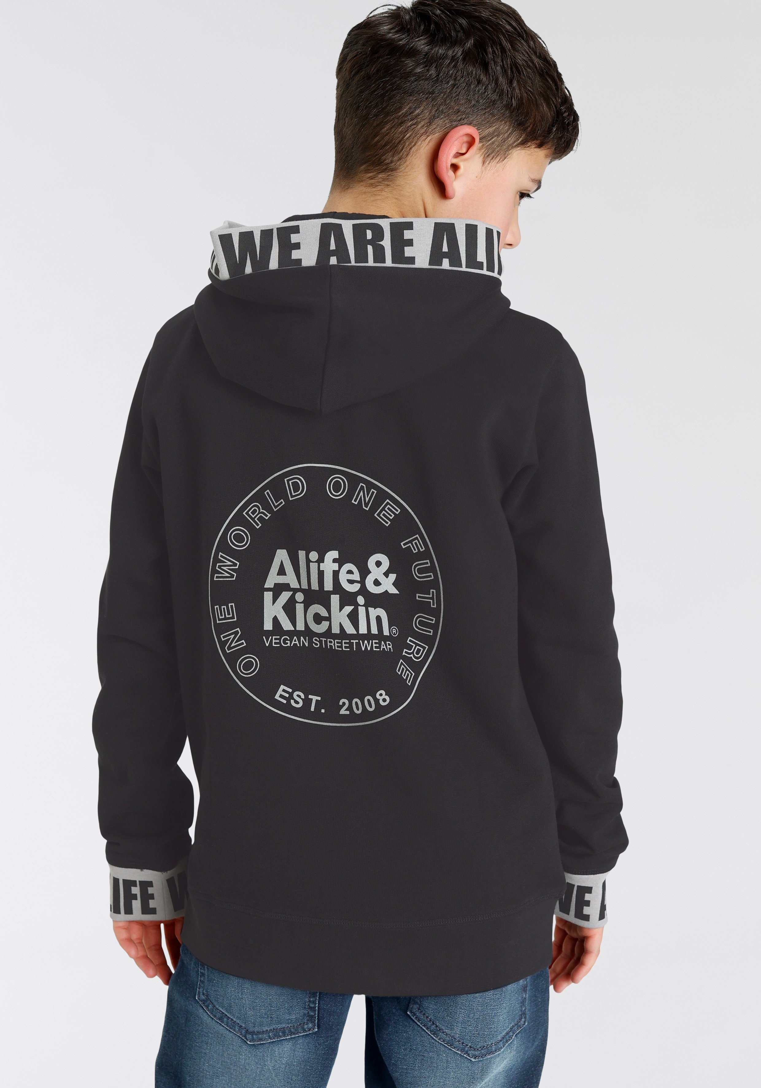 NEUE Kickin beschrifteten & und Rückenprint Bündchen, Kapuzensweatshirt Alife MARKE!