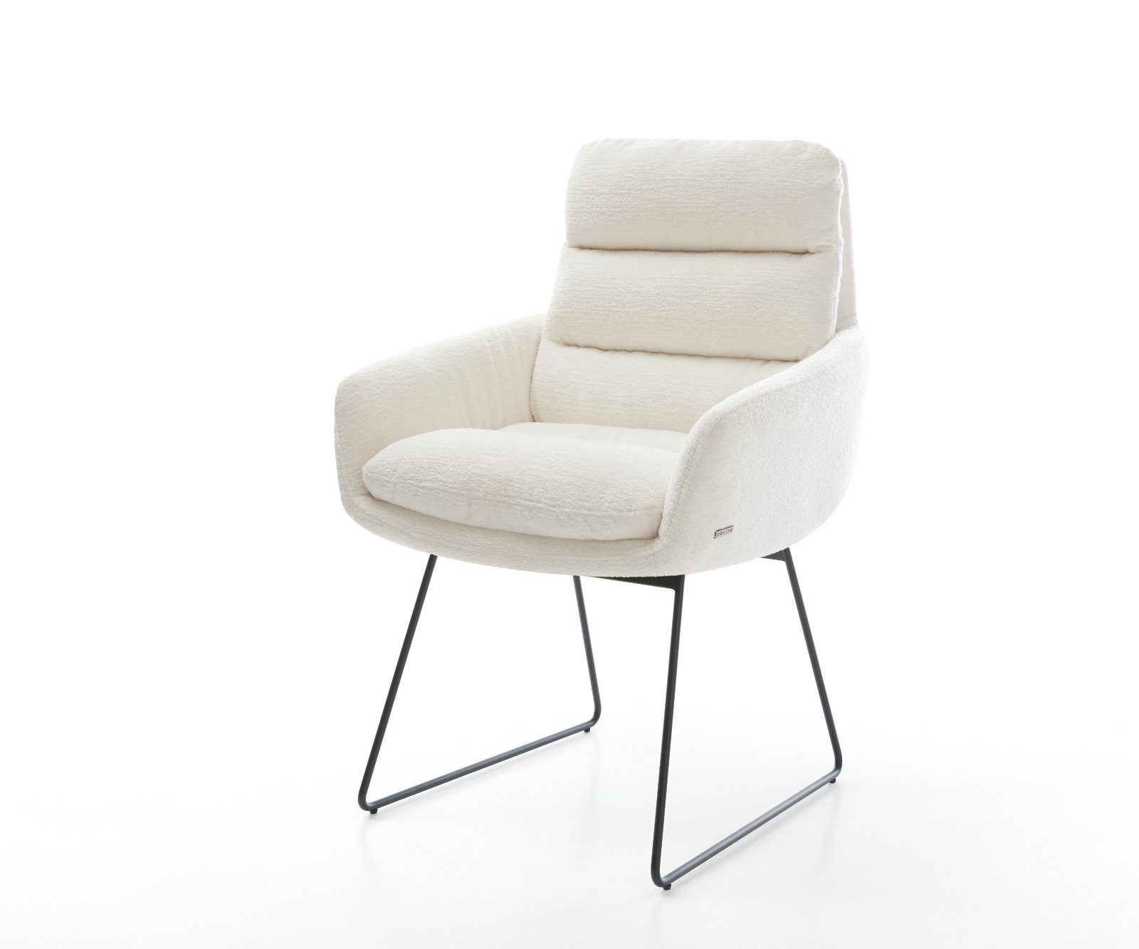 DELIFE Polsterstuhl Abelia-Flex, mit Armlehnen Kufengestell Schwarz Bouclé Soft Beige