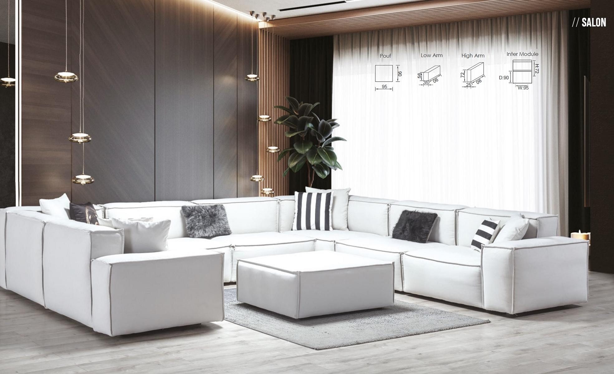 Wohnlandschaft U-förmiges Ecksofa in Weiß mit hochwertiger Polsterung
