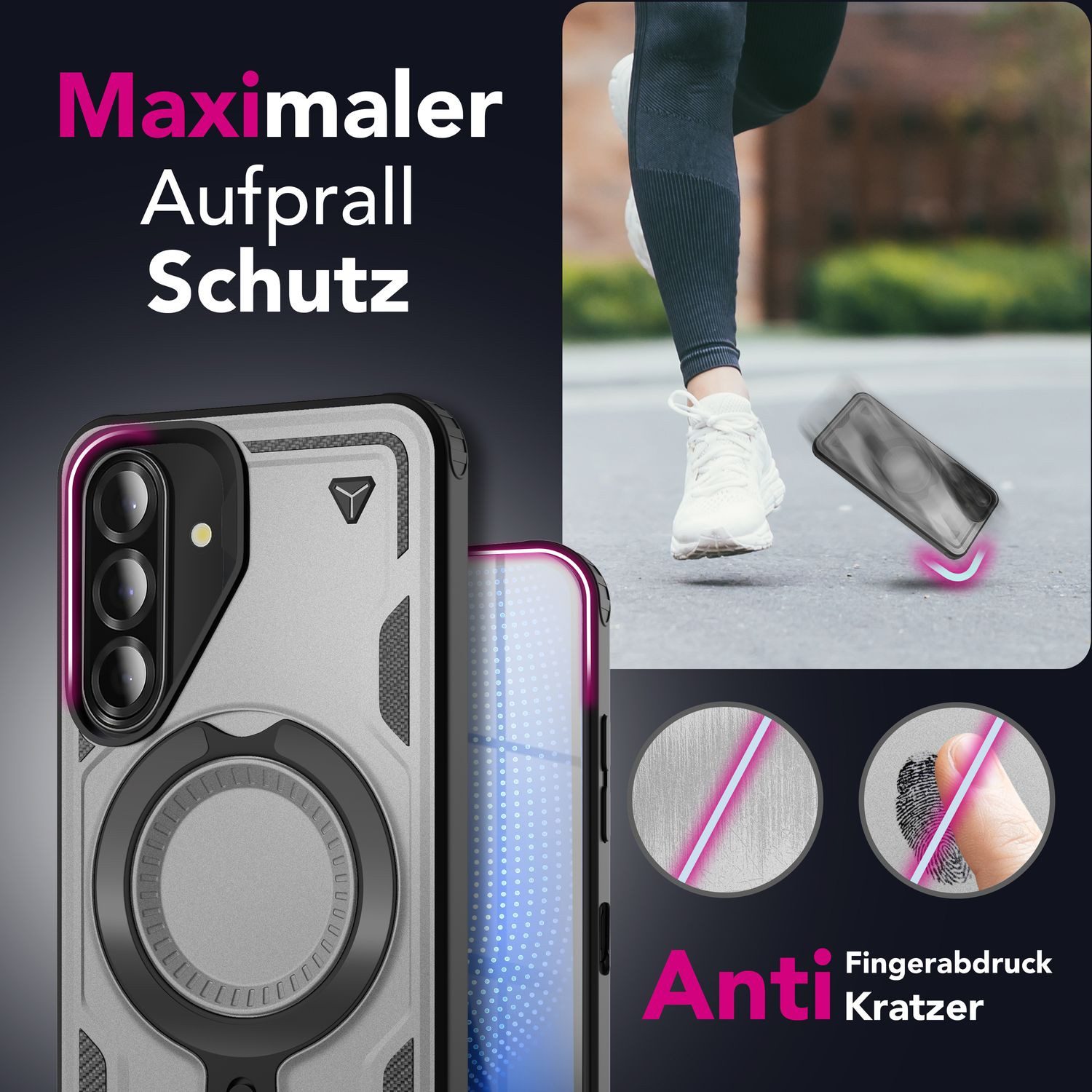 Nalia Smartphone-Hülle Samsung Galaxy A26 17 cm (6,7 Zoll), Military Cover / MagSafe / 360° Dreh Ring / Aufsteller / Outdoor Hülle