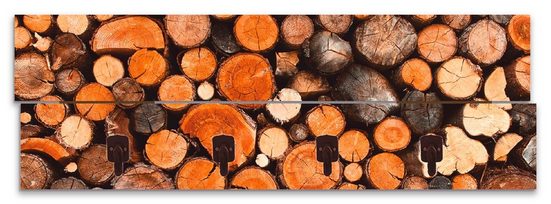 Artland Garderobenpaneel »Geschichtetes Feuerholz«, platzsparende Wandgarderobe aus Holz mit 4 Haken, geeignet für kleinen, schmalen Flur, Flurgarderobe