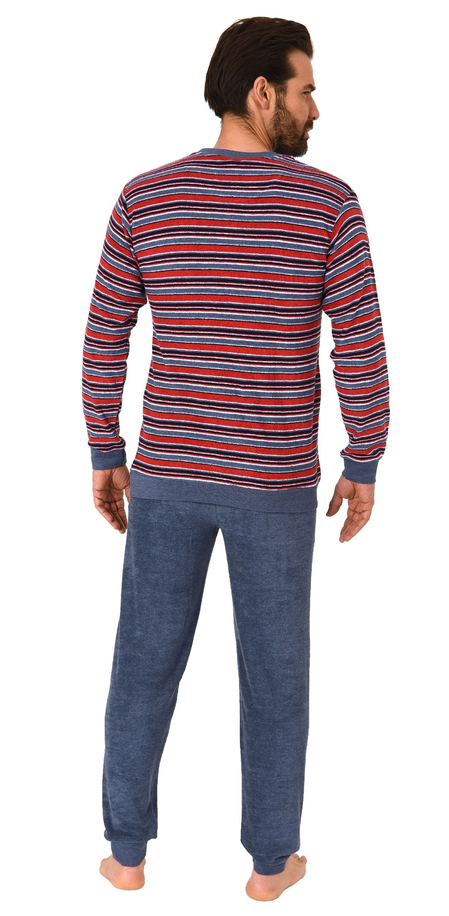 Normann Pyjama Herren Frottee Pyjama, Schlafanzug mit Bündchen in Streifeno günstig online kaufen