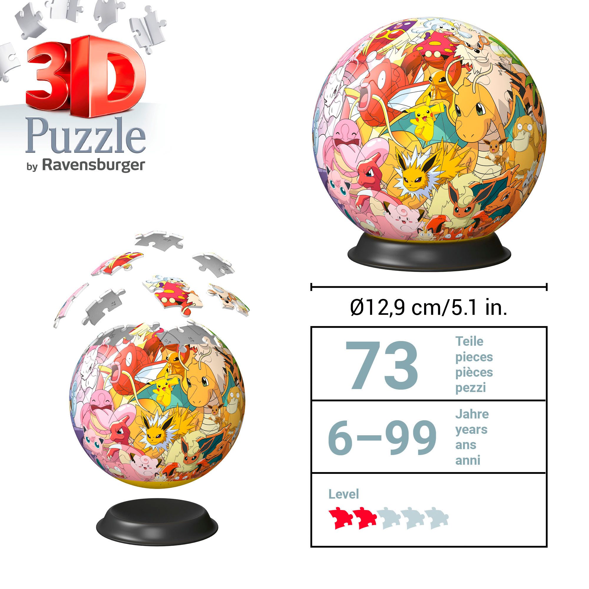 Ravensburger Puzzleball Pokémon - Kanto Region Characters, 72 Puzzleteile, Made in Europe