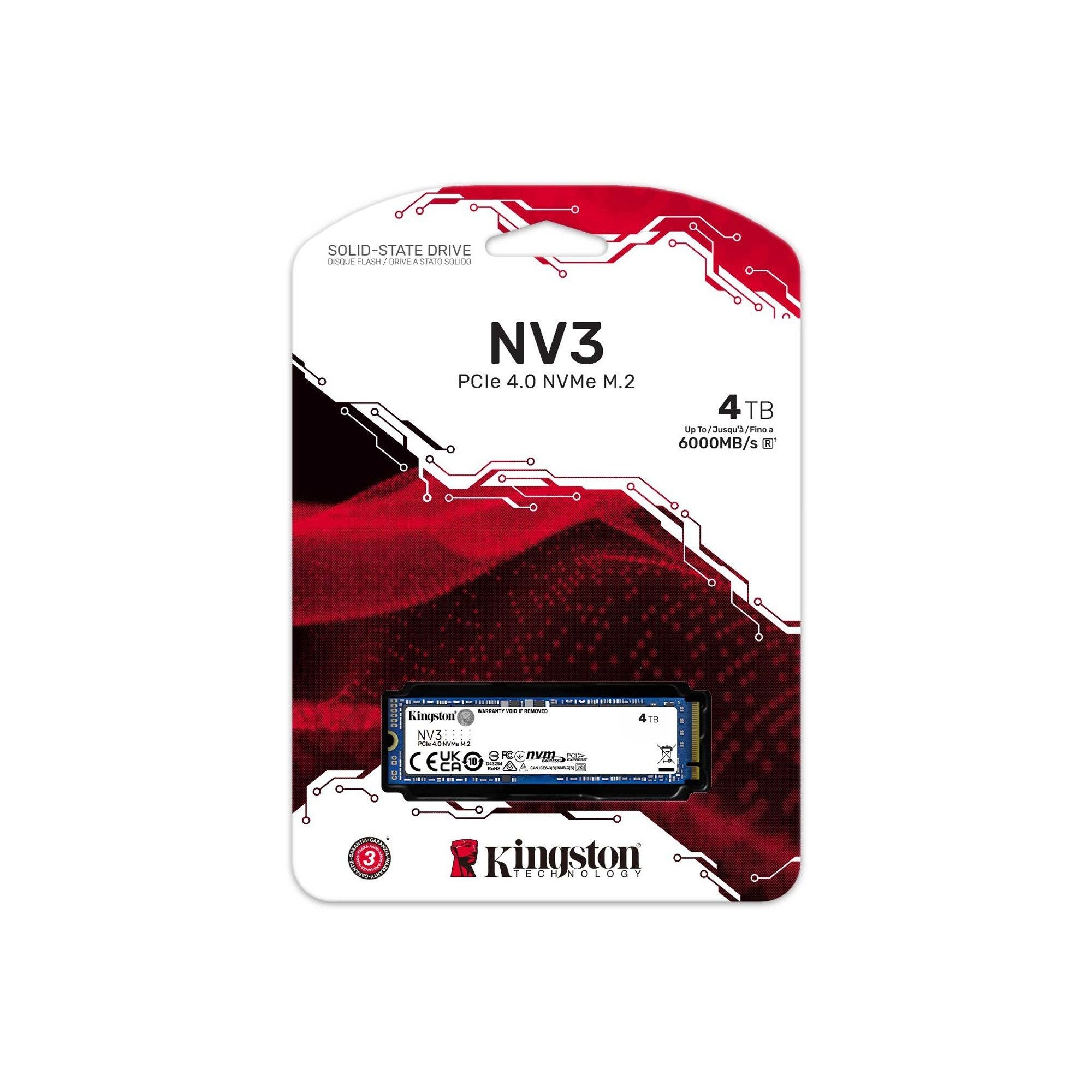 Kingston NV3 4TB NVMe SSD Gen4 M.2 2280 4000GB interne SSD (4 TB) M.2" 6000 MB/S Lesegeschwindigkeit, 5000 MB/S Schreibgeschwindigkeit, PCIe 4.0 NVMe, 3D NAND, energieeffiziente Gen4 Technik
