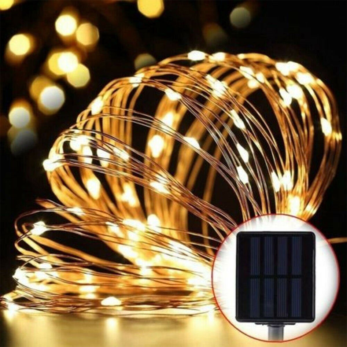 oyajia LED Solarleuchte 12M 100LEDs / 22M 200LEDS Lichterkette LED Solar Kupferdraht Licht, LED fest integriert, warmweiß / kaltweiß/bunt, Wasserdicht IP65 Innen Außen Garten Party Dekor 22M-Warmweiß 200 LEDs