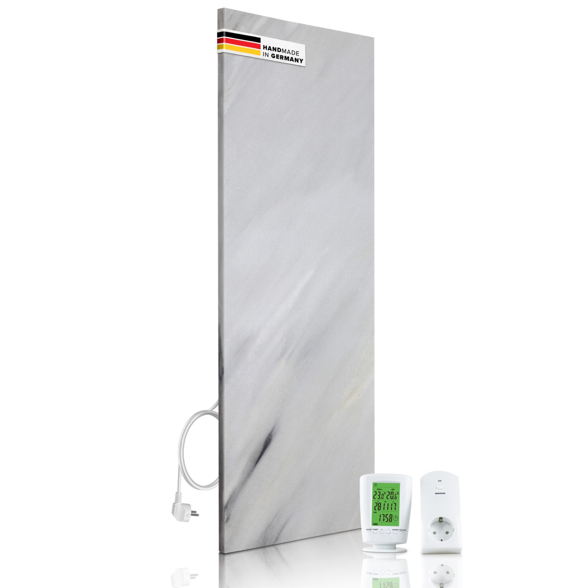 Marwona GmbH Infrarotheizung Marwona Bianco 800 W Natursteinheizung – wartungsfrei & energiesparend, Für Räume 10–25 m², Funk-Thermostat, Handgefertigt in Deutschland