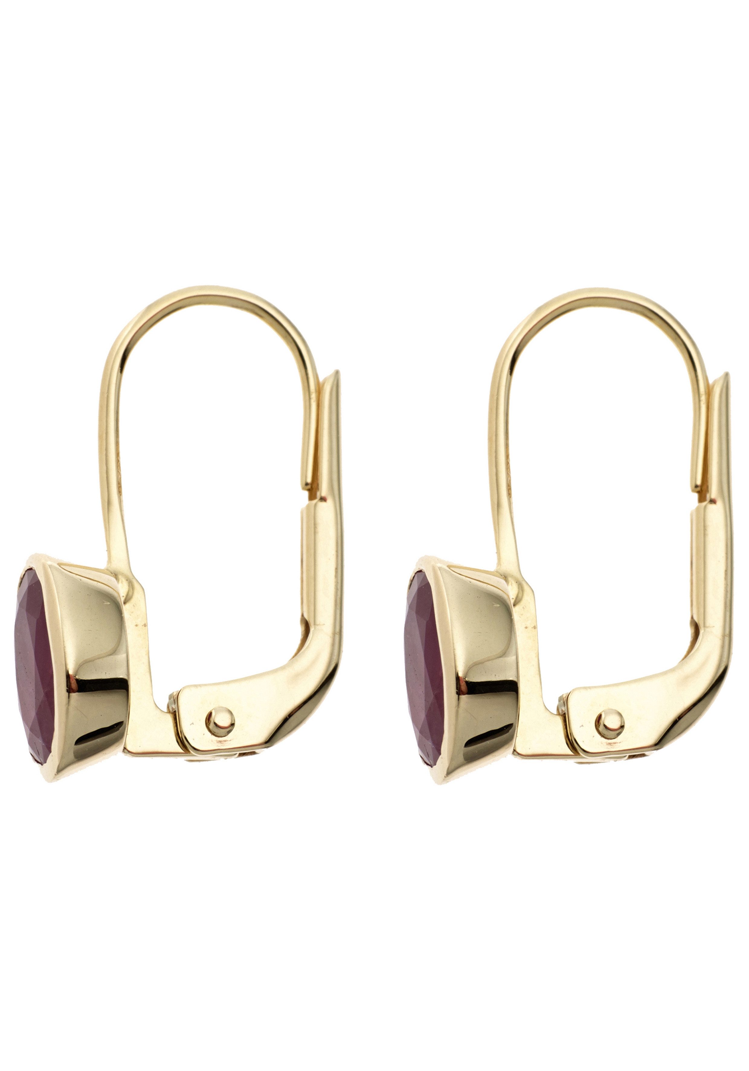 JOBO Paar Ohrhänger, oval 333 Gold mit Rubin