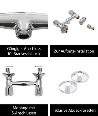 aquaSu Duscharmatur Basic (Wasserhahn Dusche, Duscharmatur) Zweigriffmischer, Wandmontage Aufputz, Hochdruck, Chrom, 062862