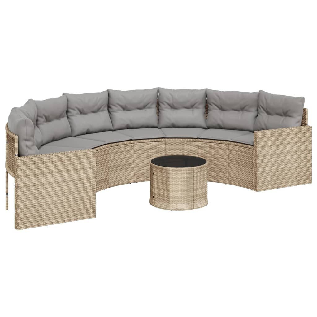 vidaXL Loungesofa Gartensofa mit Tisch und Kissen Halbrund Beige Poly-Rattan, 1 Teile