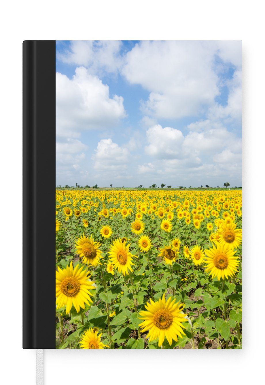 MuchoWow Notizbuch Sonnenblumen - Blumen - Wolken - Natur - Gelb - Landschaft, Journal, Merkzettel, Tagebuch, Notizheft, A5, 98 Seiten, Haushaltsbuch