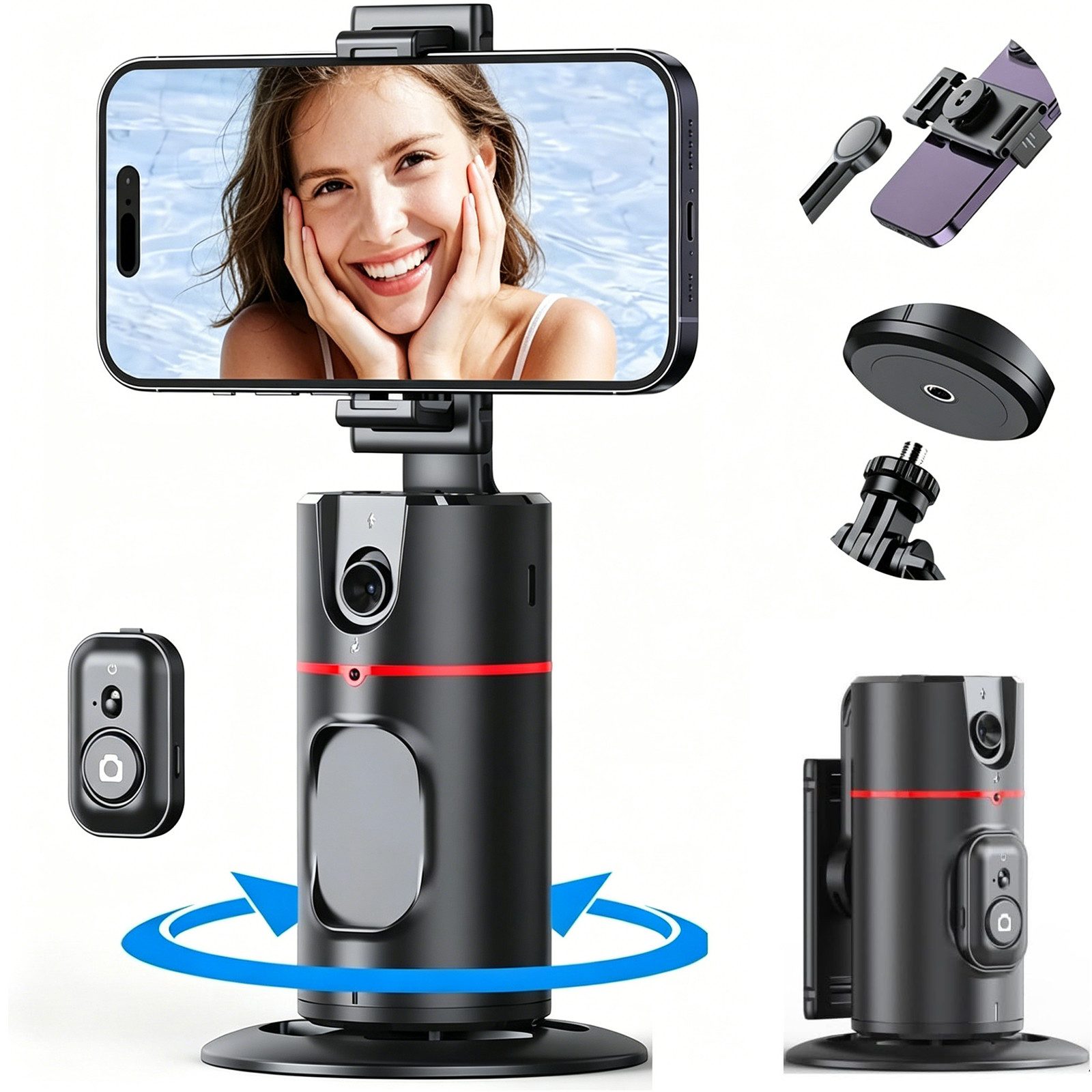 MOPUEA Automatisches Gesichtserkennungs-Stativ 360° Drehbare Gestensteuerung Selfiestick (360° Tracking Gestensteuerung Appfrei Akku Fernbedienung)