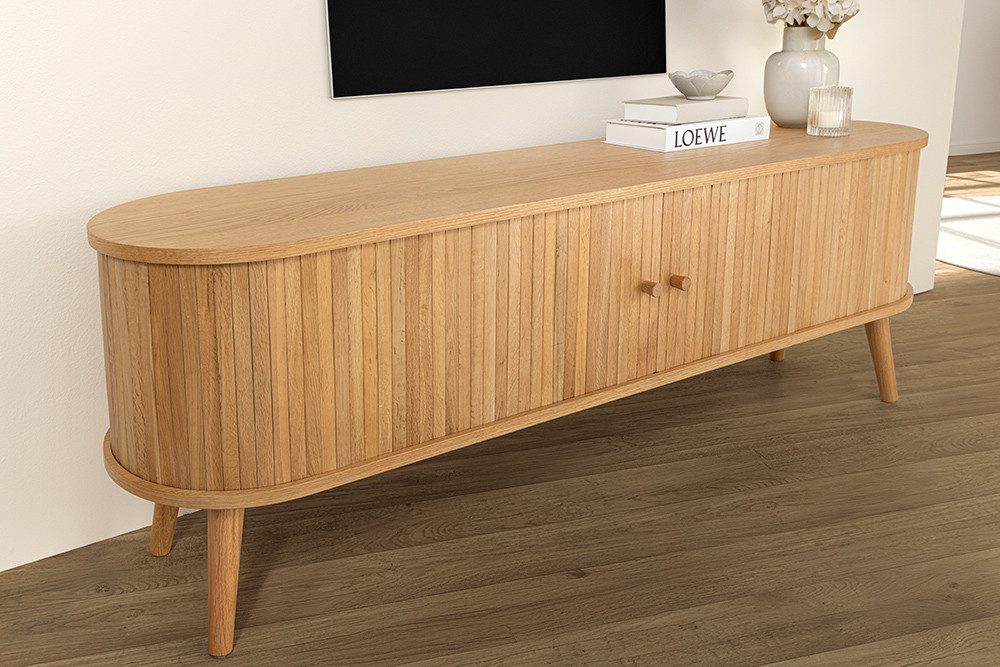 riess-ambiente Lowboard VALHALLA WOOD 160cm natur · TV-Schrank mit 2 Schiebetüren & 4 Fächer (Einzelartikel, 1 St), Wohnzimmer · Eiche · Retro Design