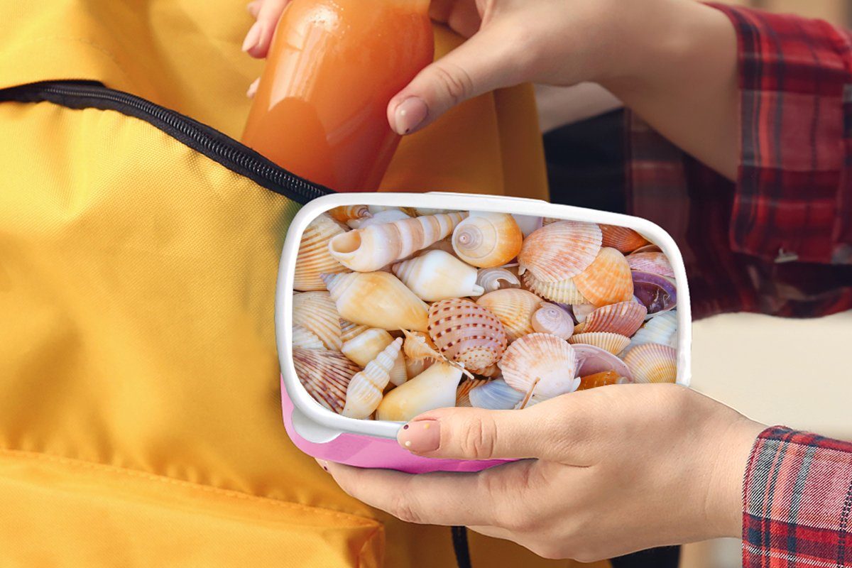 Strand Lunchbox Kunststoff, - Snackbox, Kunststoff Muscheln (2-tlg), für Brotdose Kinder, MuchoWow Mädchen, Orange, - Sommer - rosa Erwachsene, Brotbox