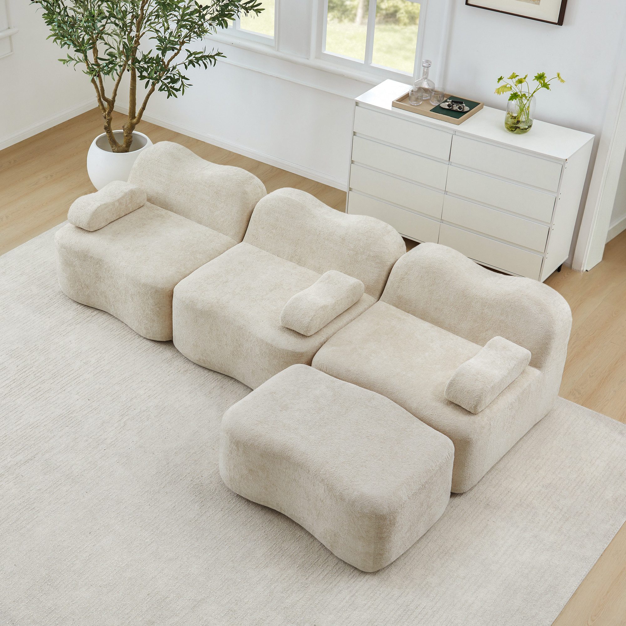 Celya Sofa Modulares Boneless Sofa, kein Aufbau erforderlich, mit Wellenform, tiefe Sitzkissen, bewegliches Armlehnenkissen, Ideal für Wohnzimmer und Apartment