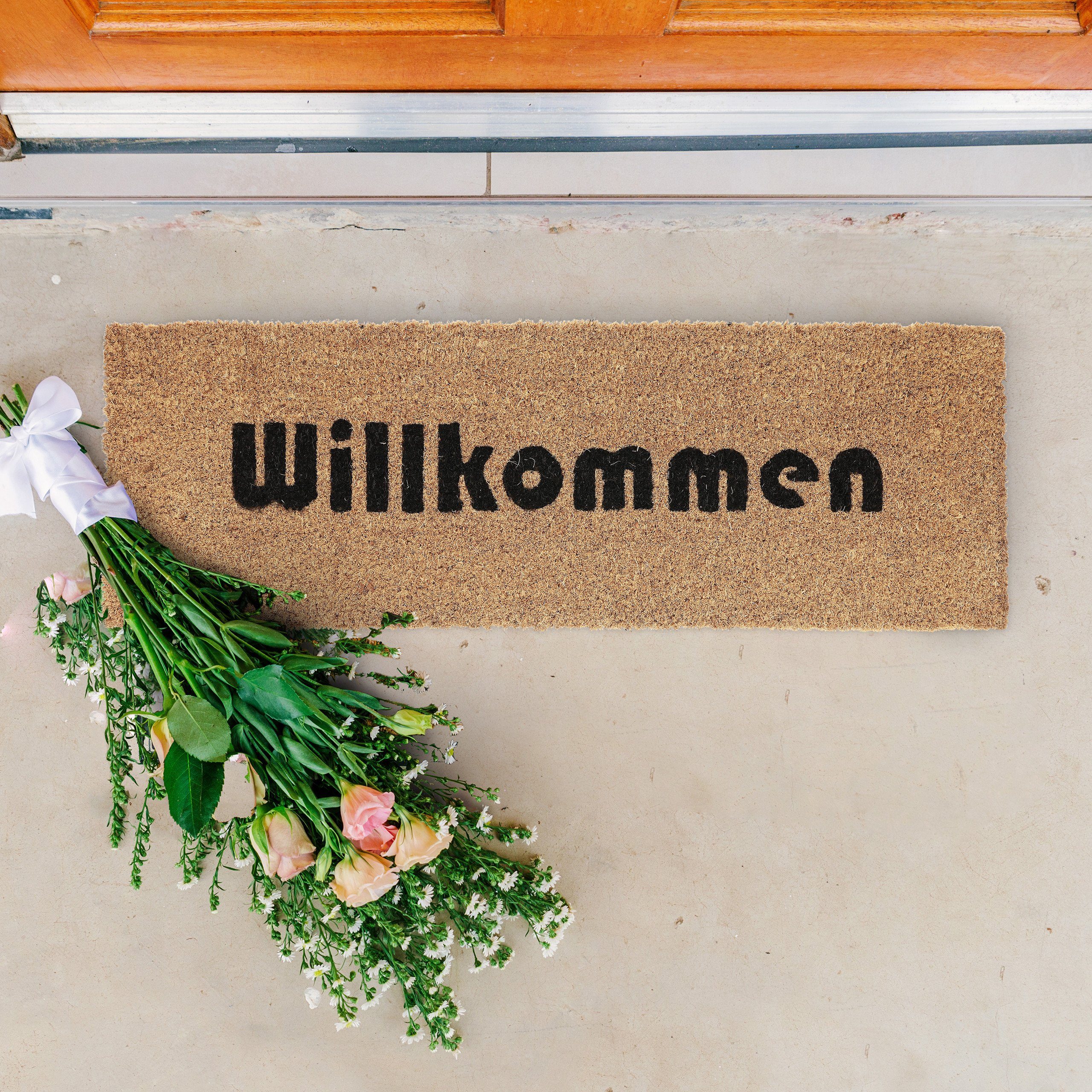 relaxdays Fußmatte Kokos Fußmatte Willkommen schmal, Höhe: 15 mm günstig online kaufen