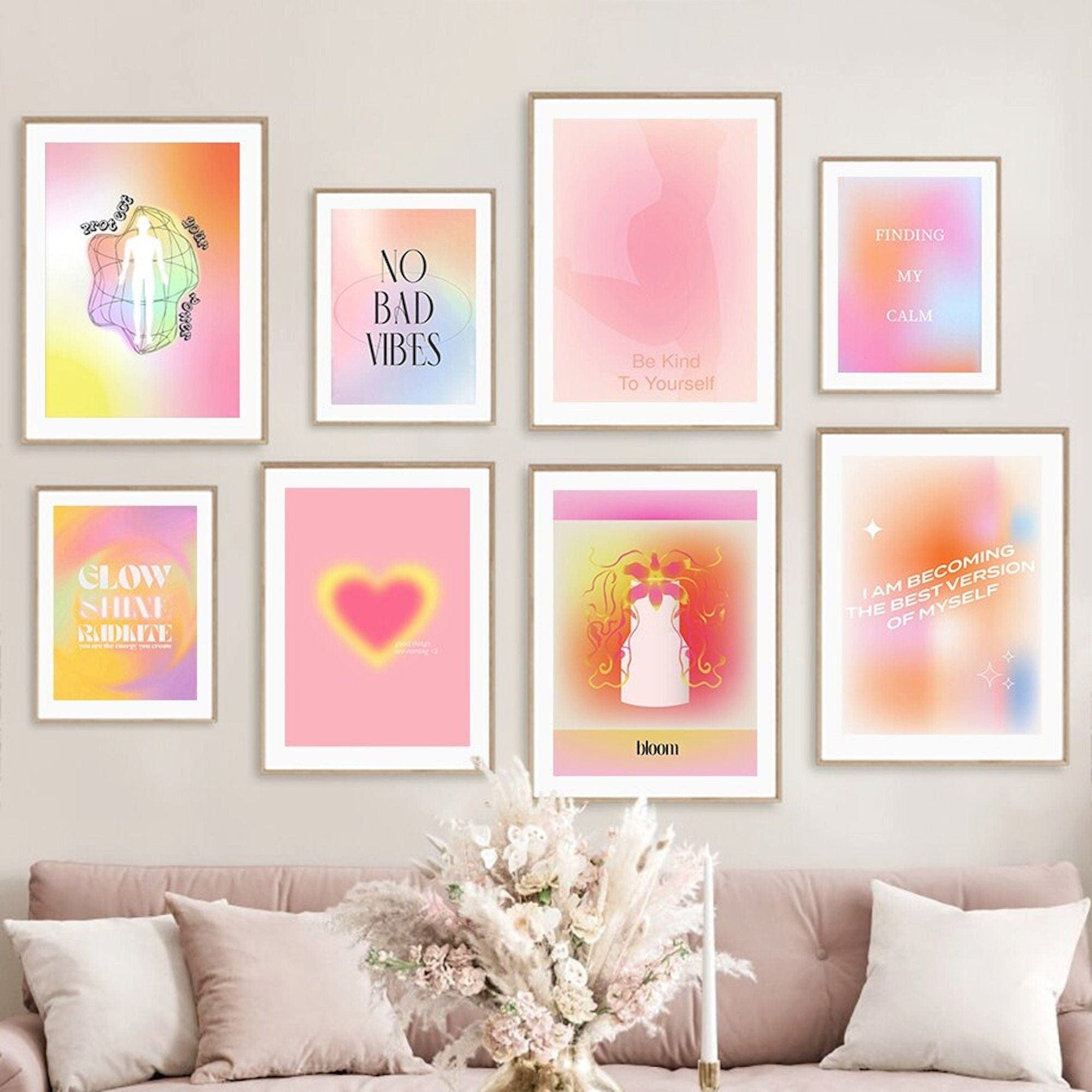 JUSTGOODMOOD Poster Positive Energie in Rosa Farben Bilder Wohnzimmer Wandbilder Schlafzim, 3 (1 St)