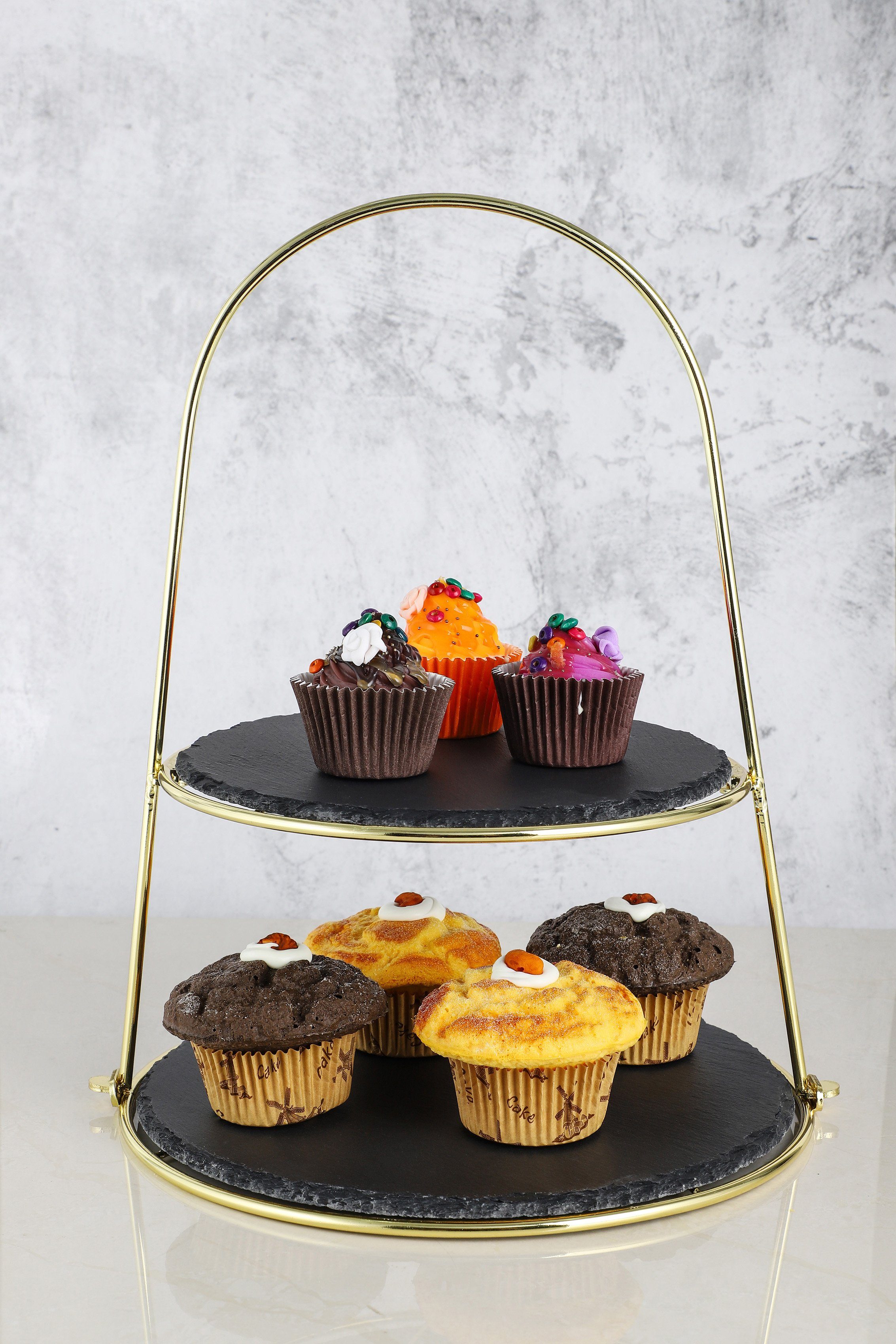 ECHTWERK Etagere Schiefer Etagere, Schiefer, mit 2 Ebenen Naturschiefer und Bügelgriff, Schieferplatten 25/ 30cm