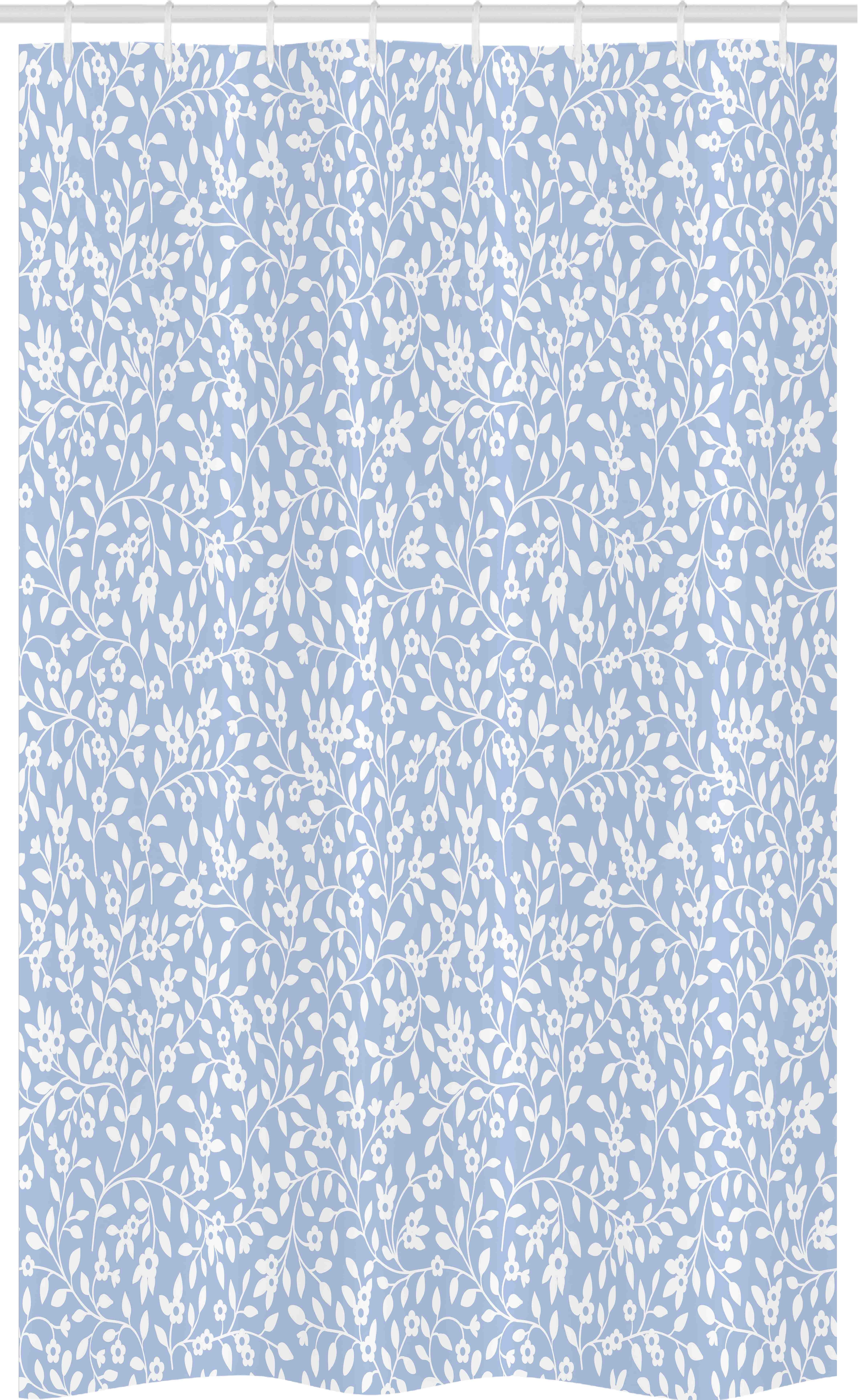 Abakuhaus Duschvorhang Badezimmer Deko Set aus Stoff mit Haken Breite 120 cm, Höhe 180 cm, Blau Weiss Landhausstil